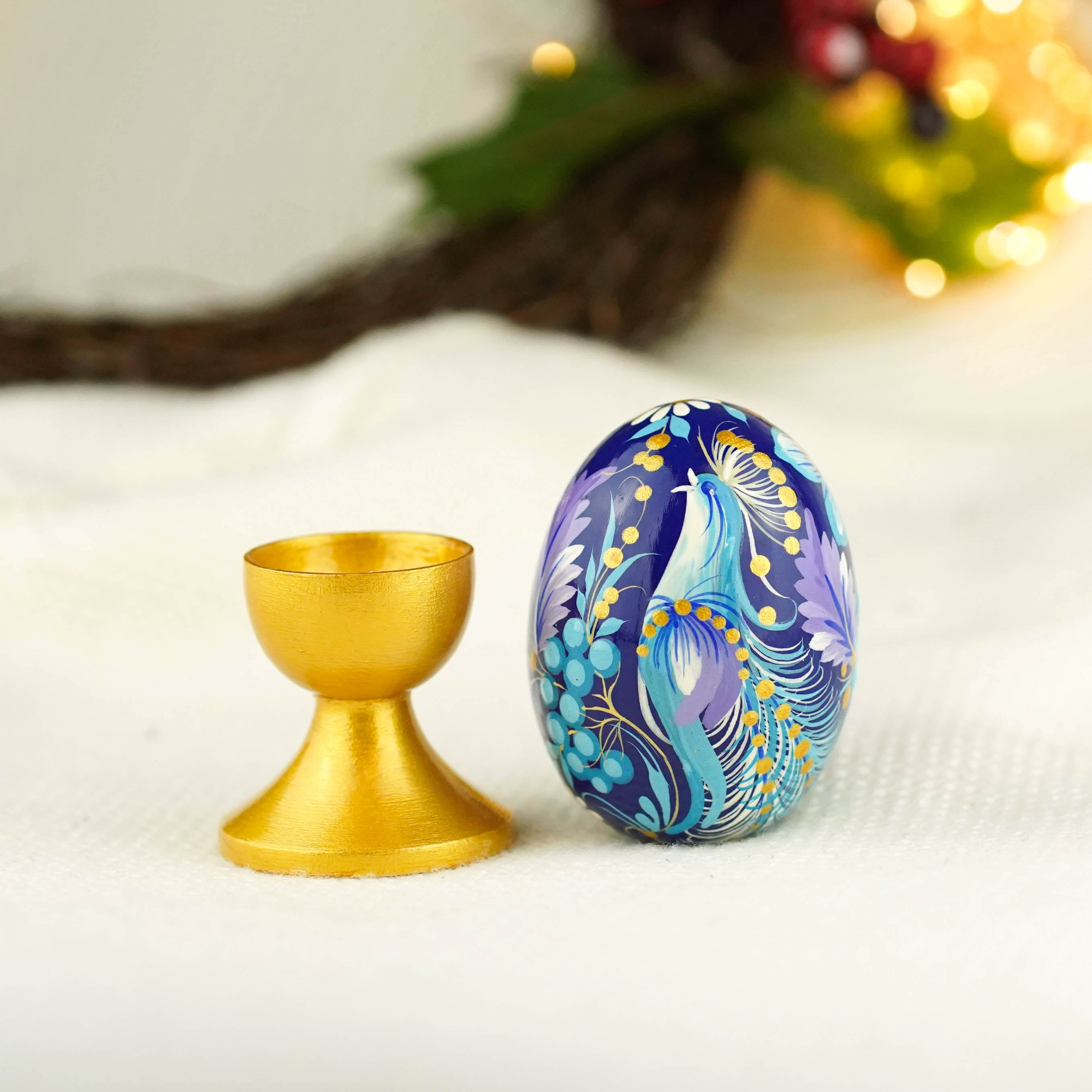 Hand-painted wooden Blue bird Easter egg