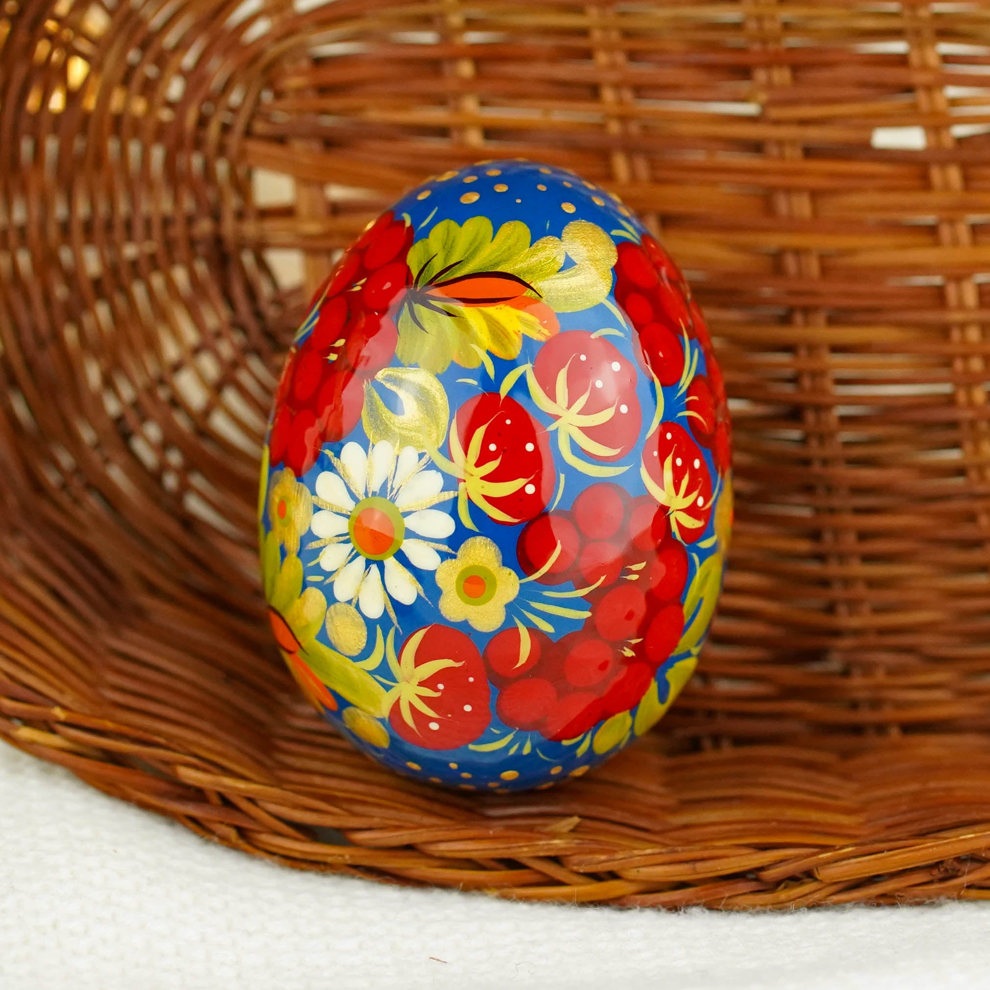 Hand-painted wooden Strawberry Easter egg