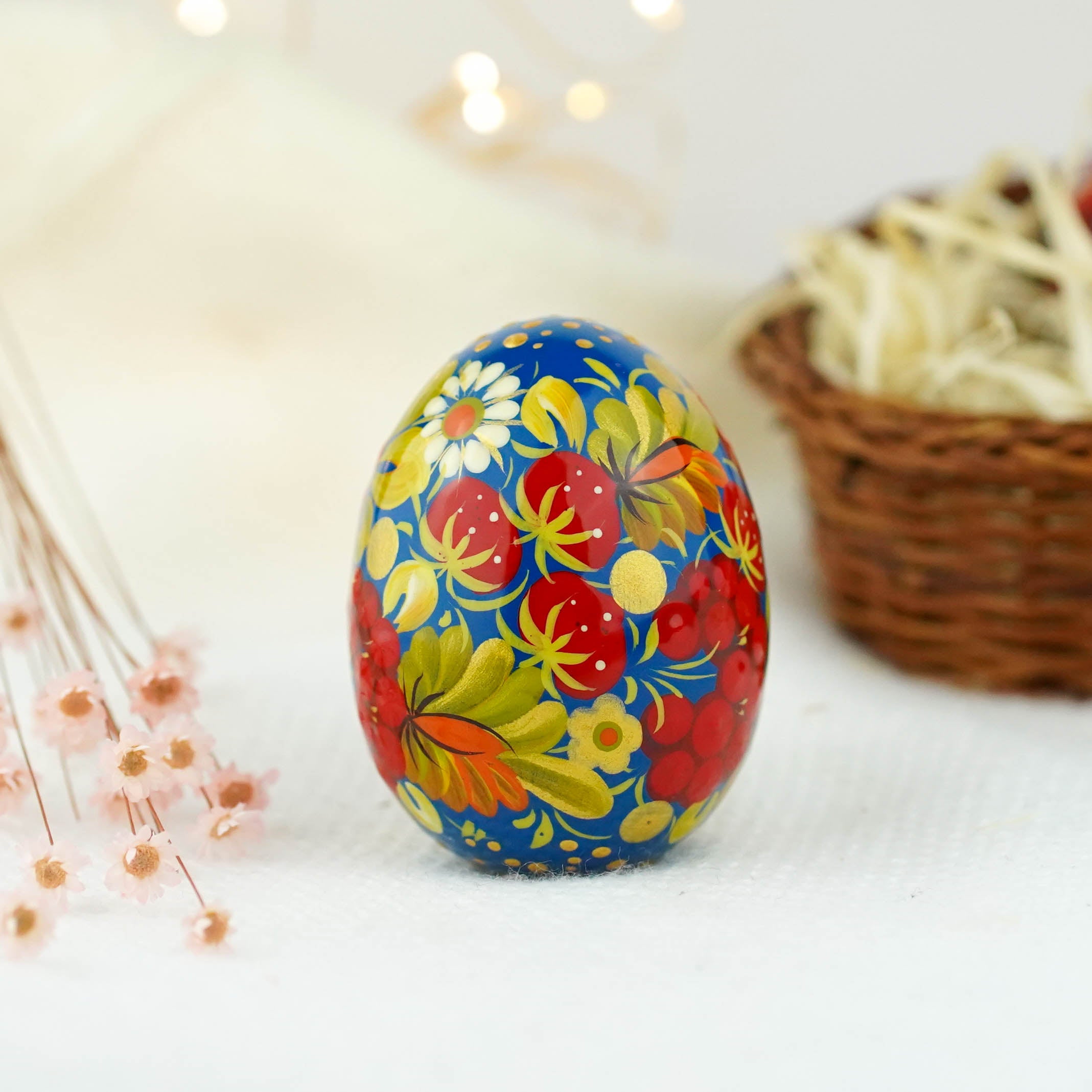 Hand-painted wooden Strawberry Easter egg