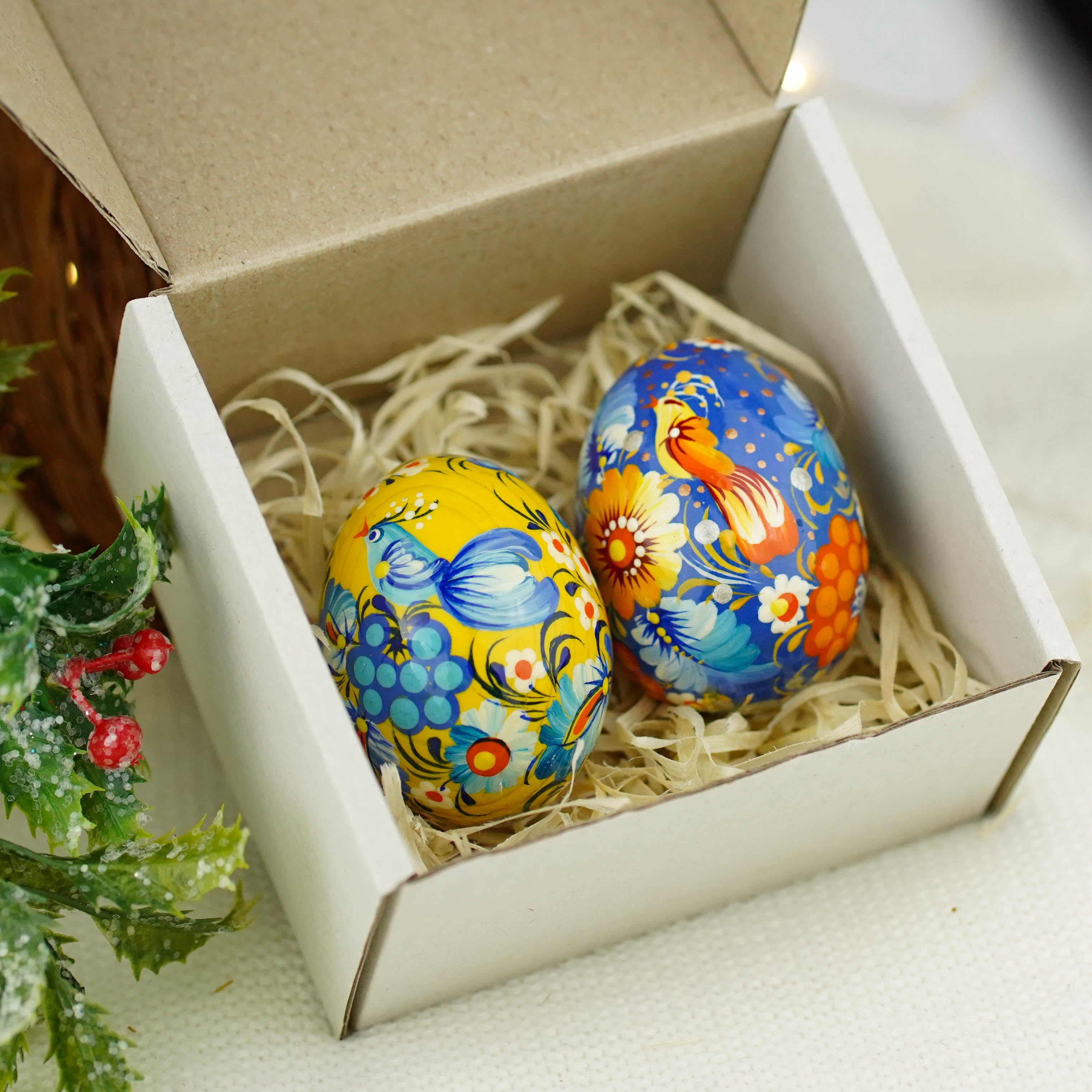 Painted wooden Ukrainian bird Easter egg