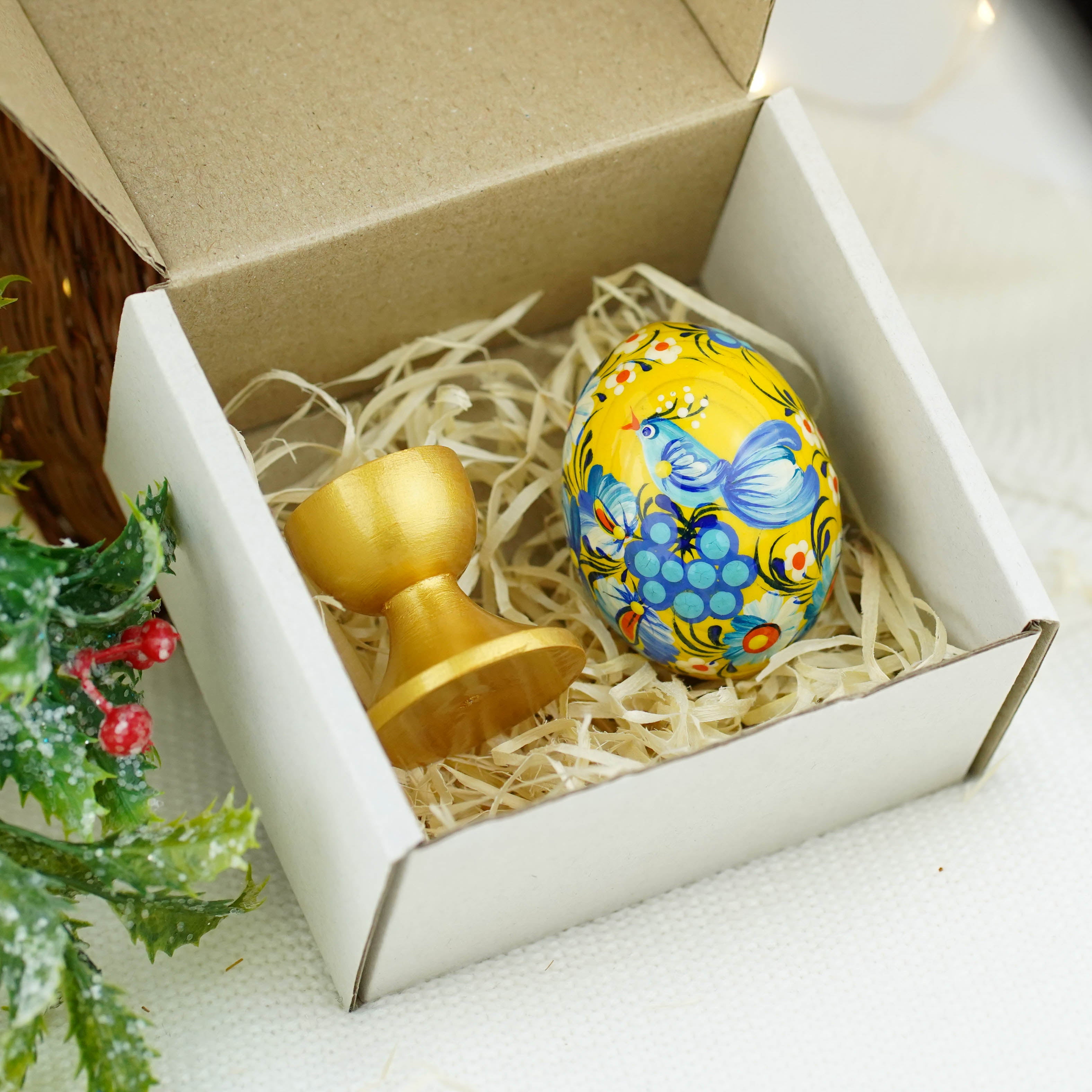 Painted wooden Ukrainian bird Easter egg