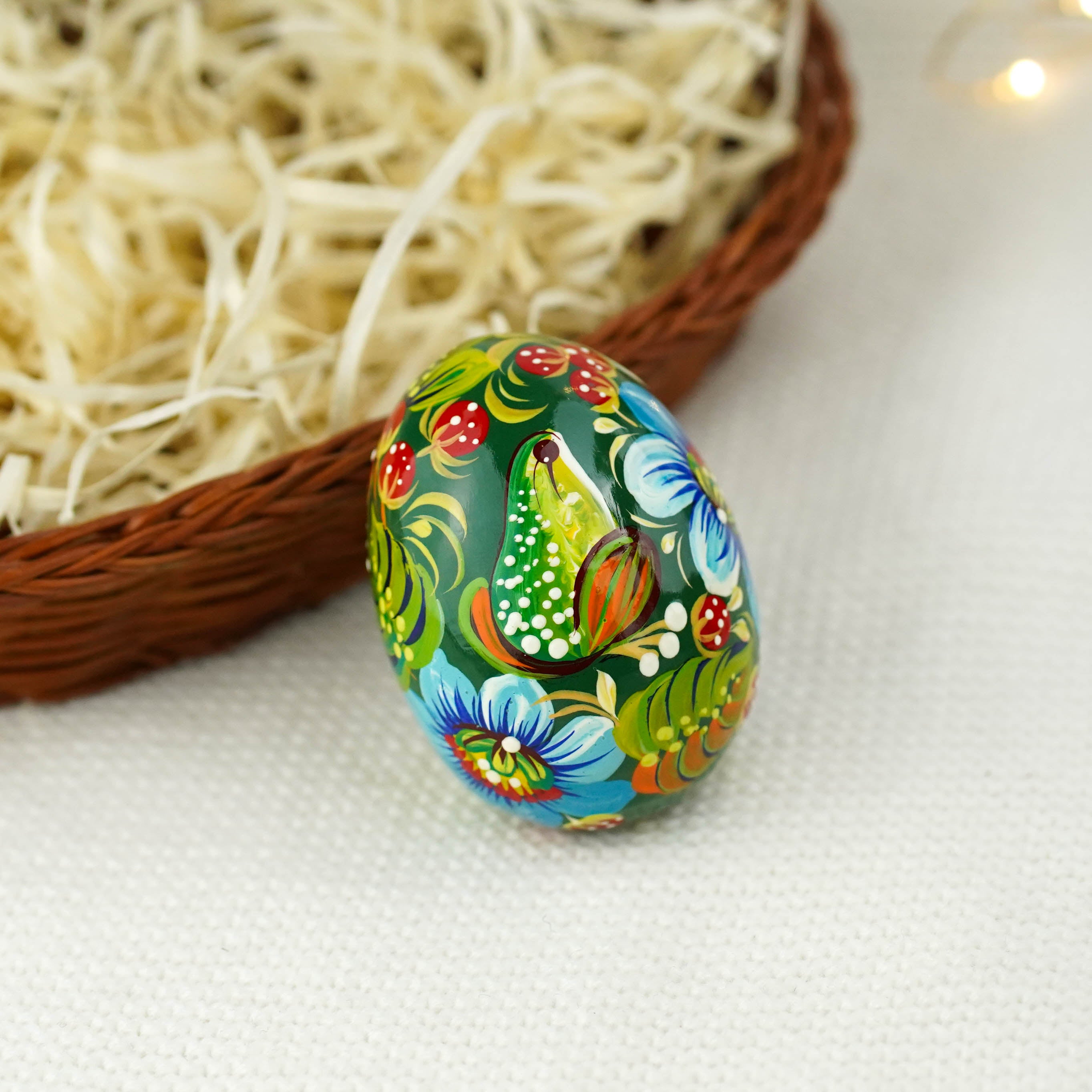 Wooden Frog Easter egg - Hand-painted Easter egg decoration