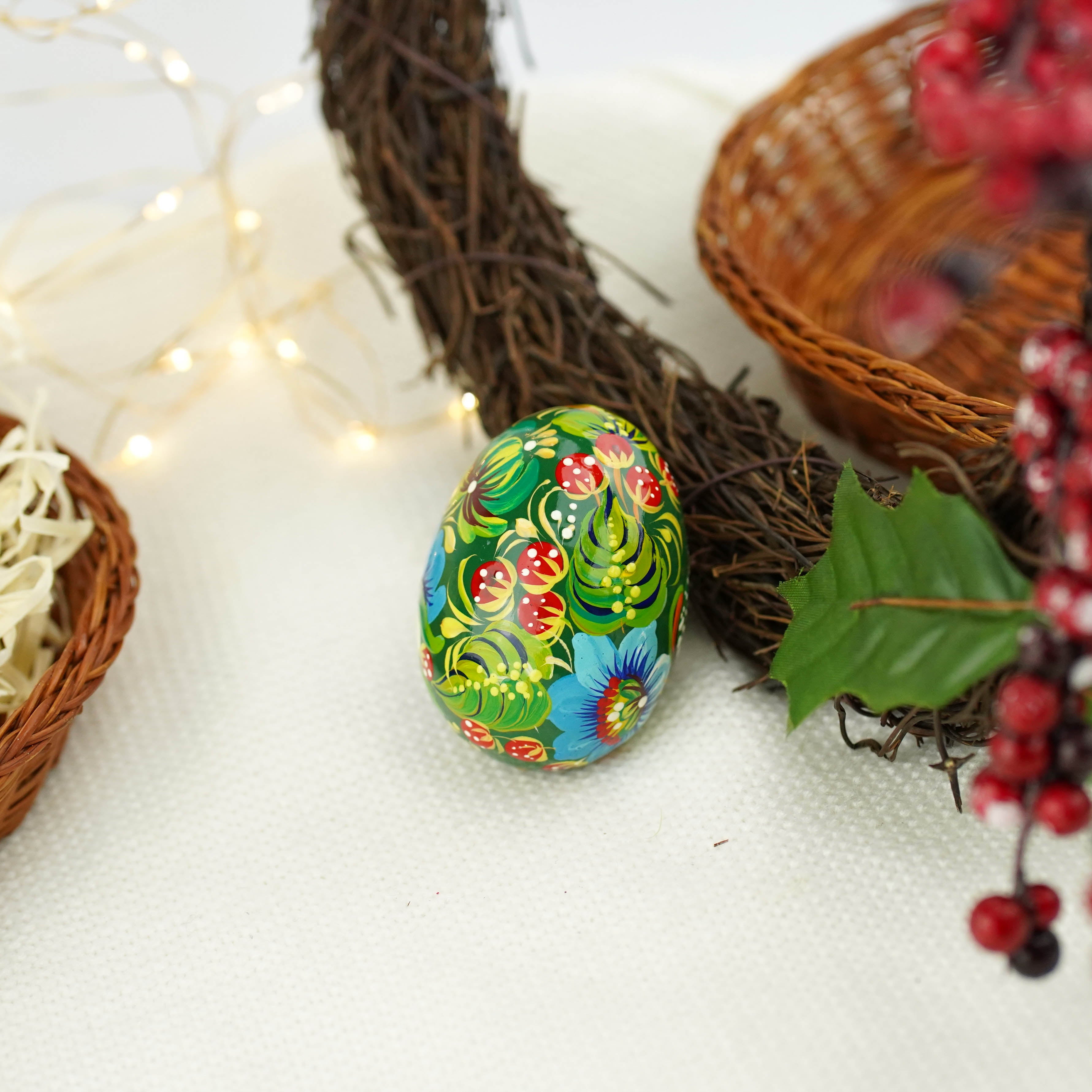 Wooden Frog Easter egg - Hand-painted Easter egg decoration