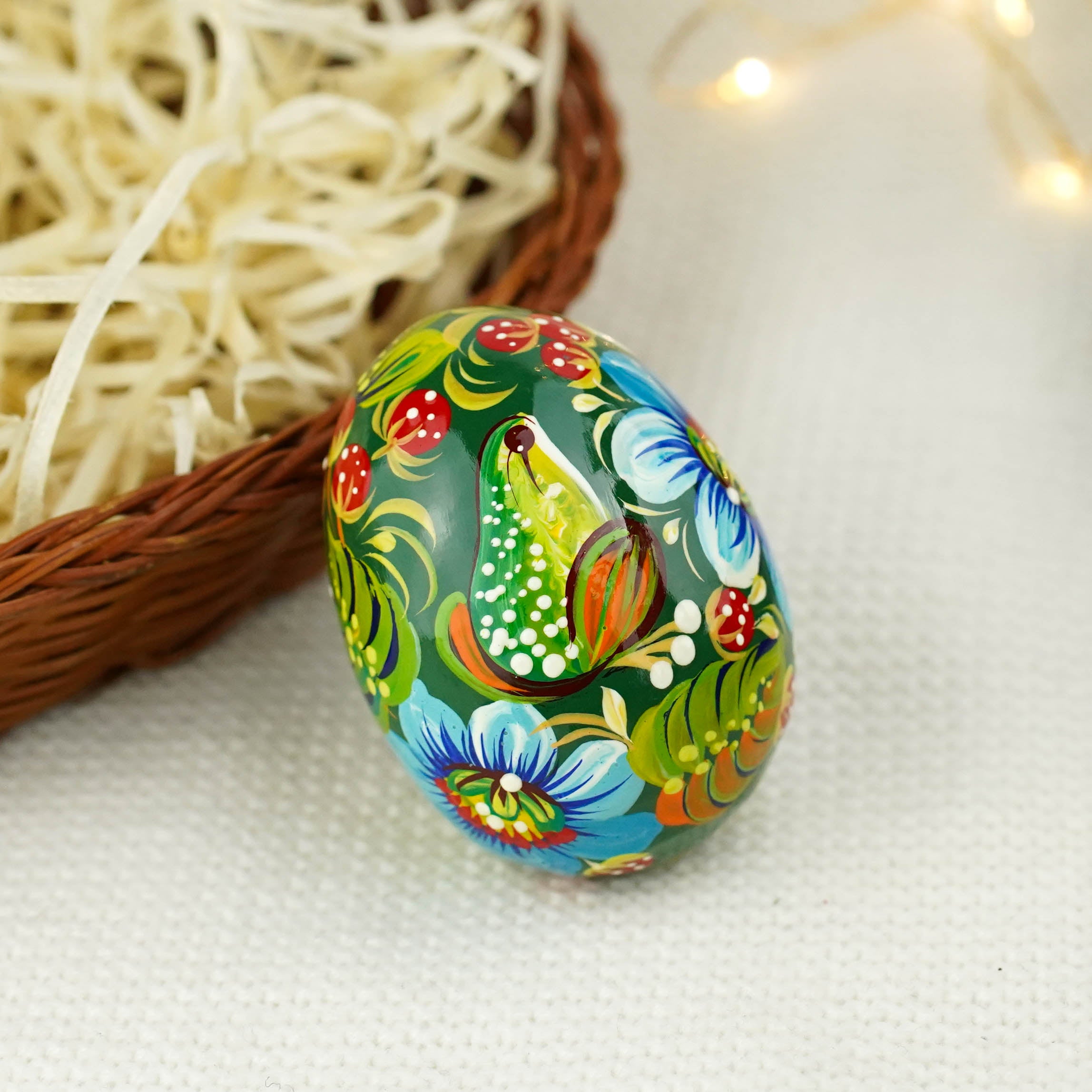 Wooden Frog Easter egg - Hand-painted Easter egg decoration