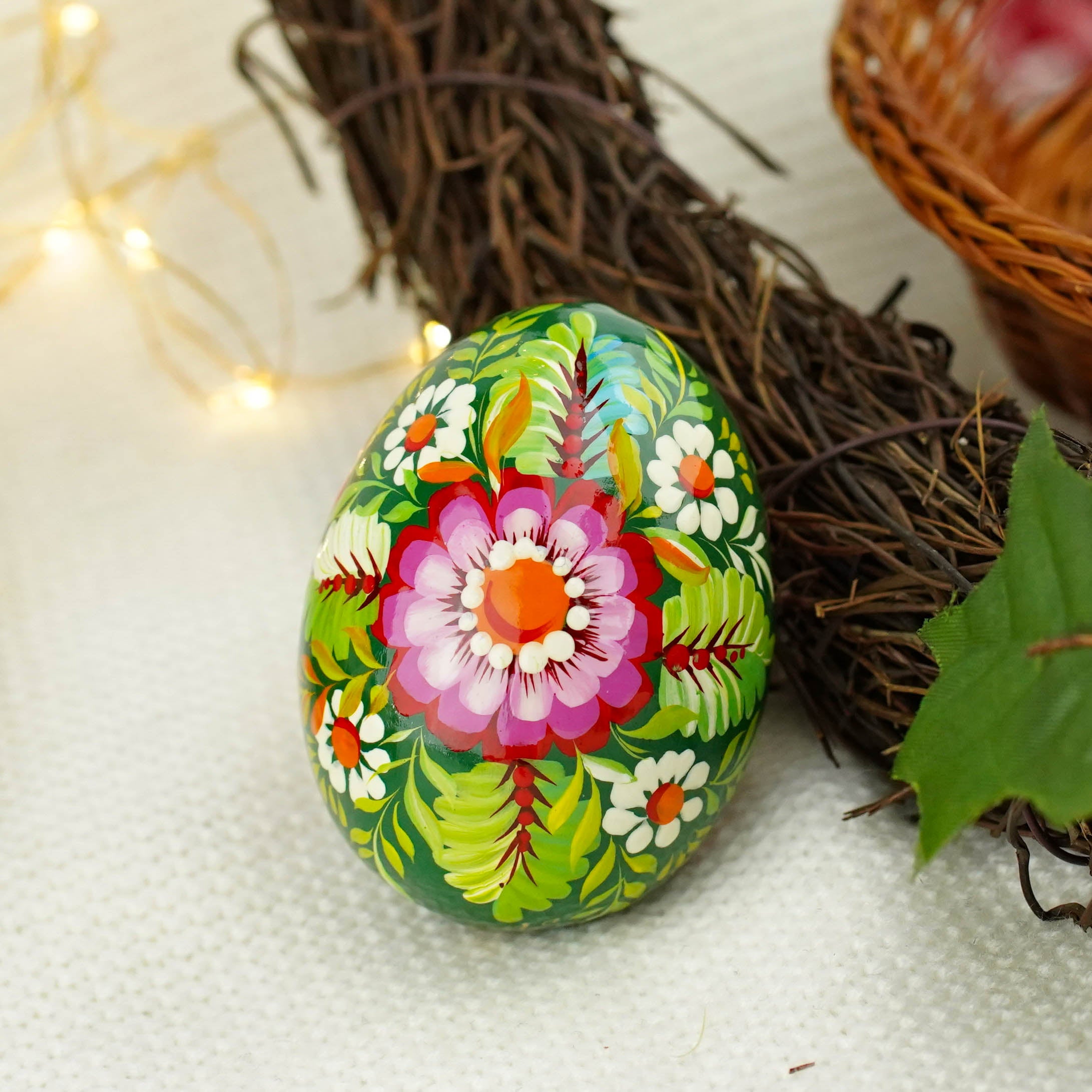 Wooden Owl Easter egg - Hand-painted Easter egg decoration