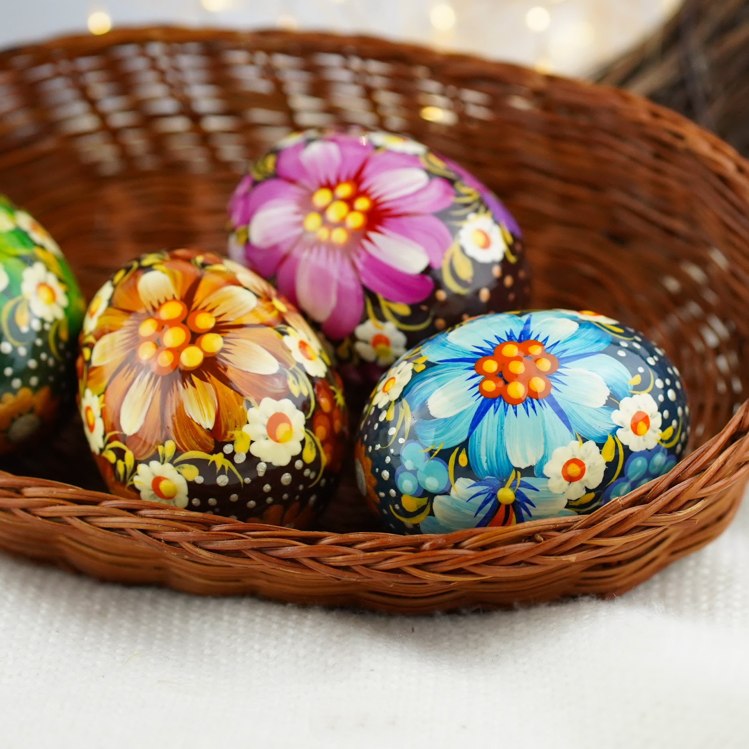 Painted wooden Easter egg - Handmade Petrykivka folk art Ukrainian pysanky egg