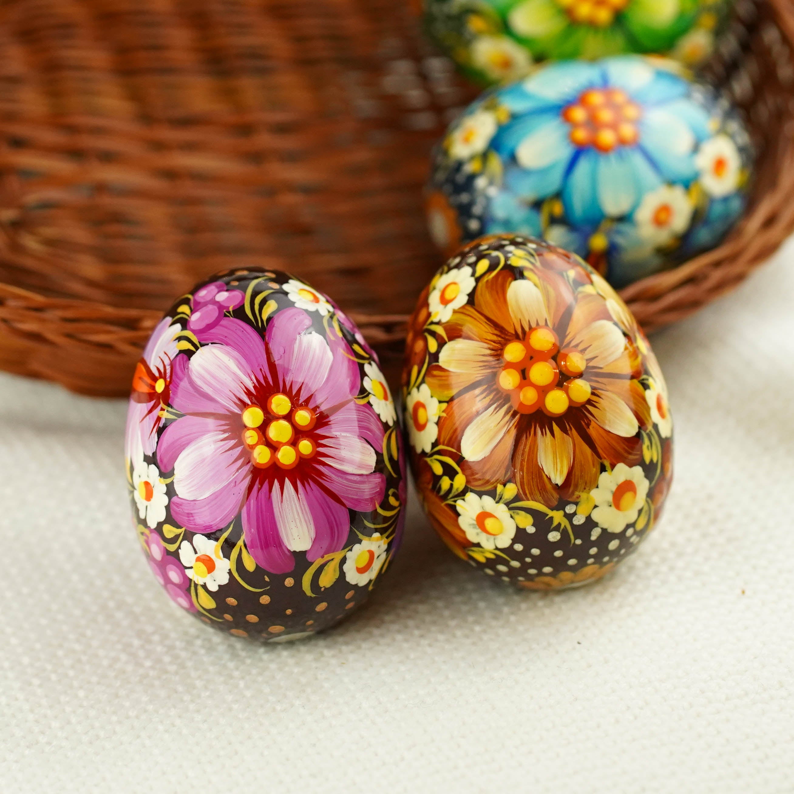 Painted wooden Easter egg - Handmade Petrykivka folk art Ukrainian pysanky egg