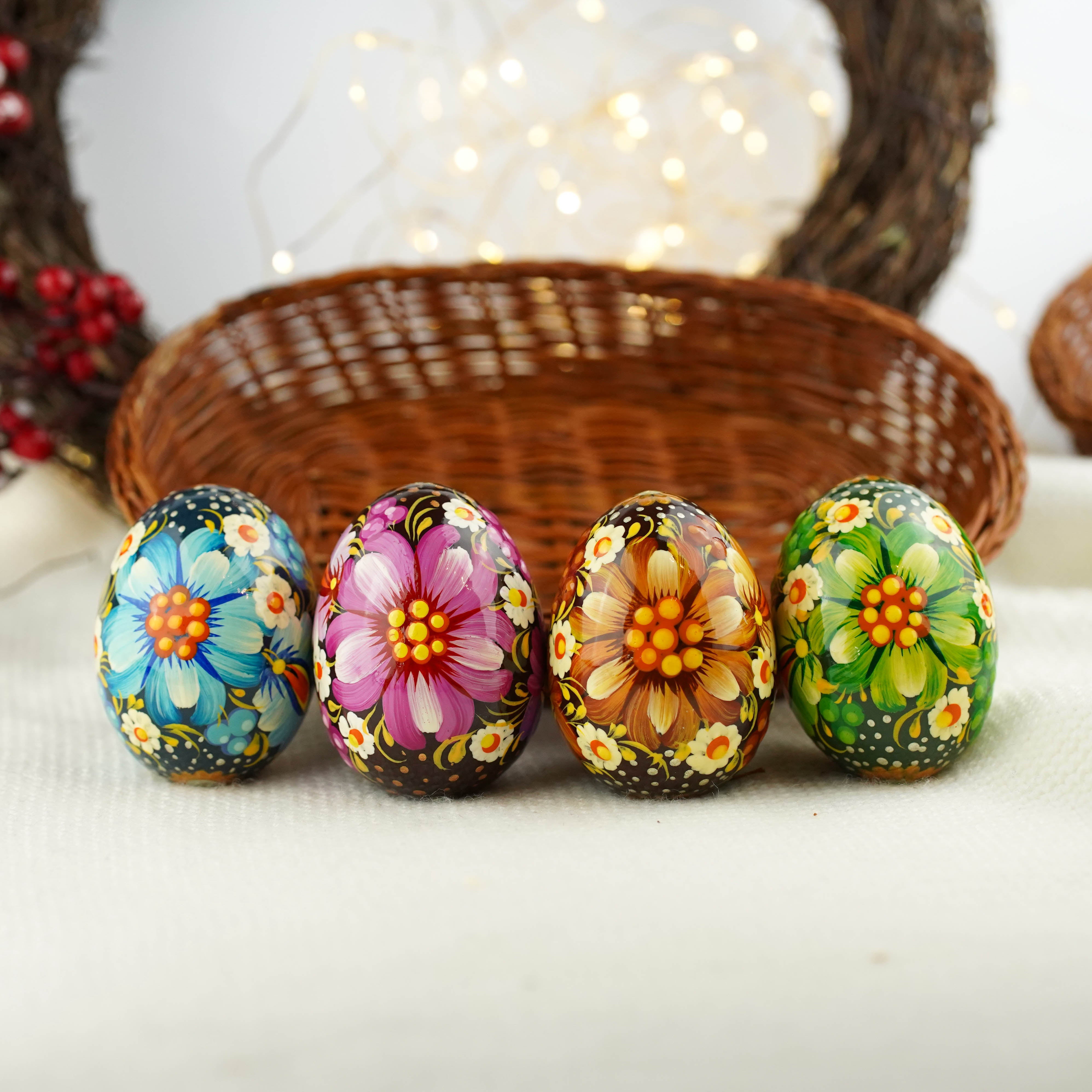 Painted wooden Easter egg - Handmade Petrykivka folk art Ukrainian pysanky egg