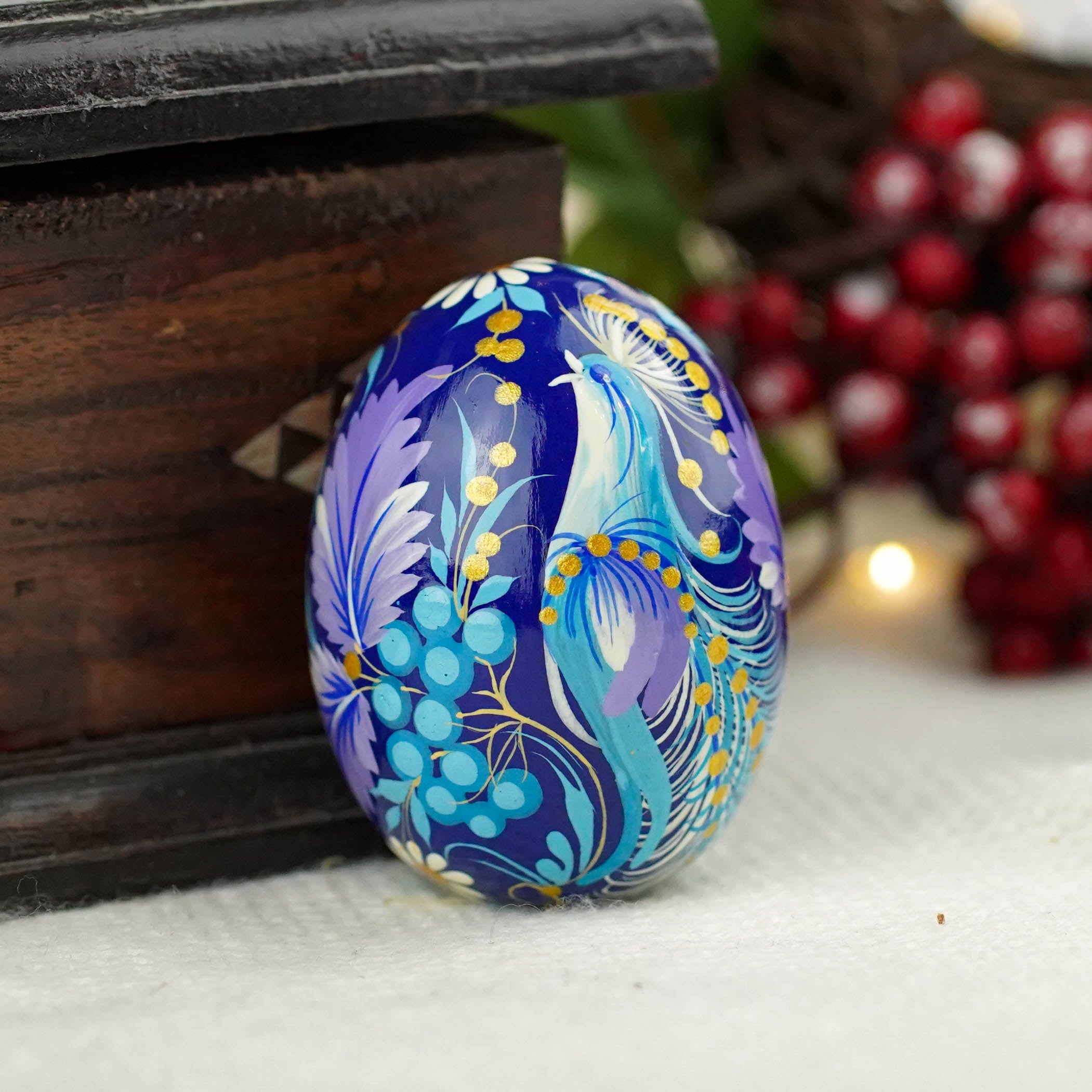 Hand-painted wooden Blue bird Easter egg