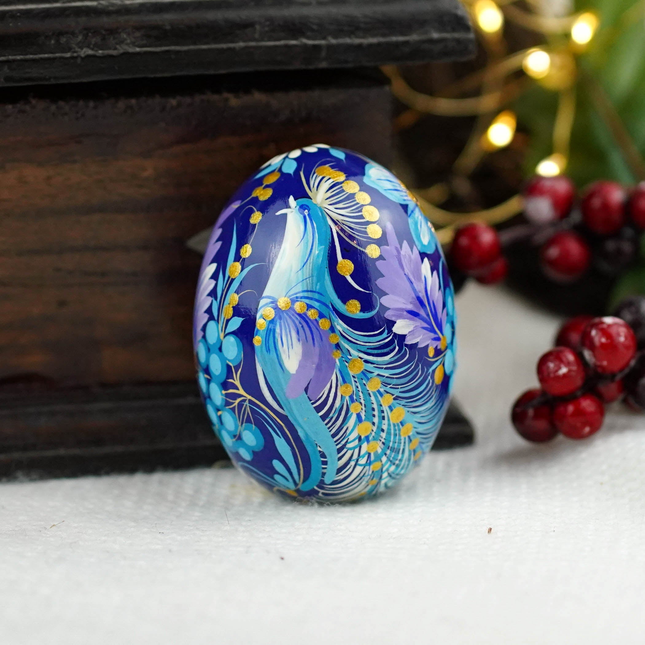 Hand-painted wooden Blue bird Easter egg