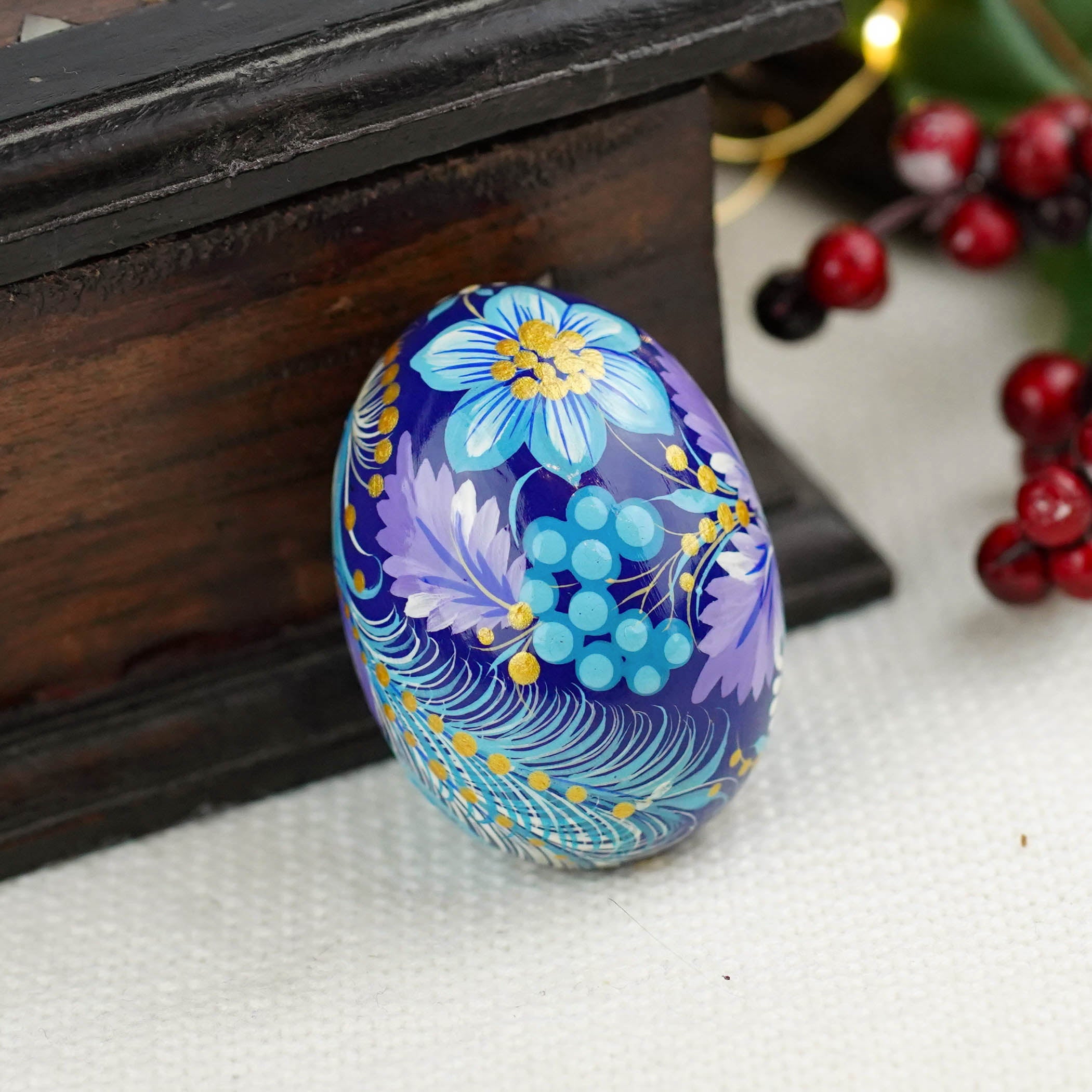 Hand-painted wooden Blue bird Easter egg