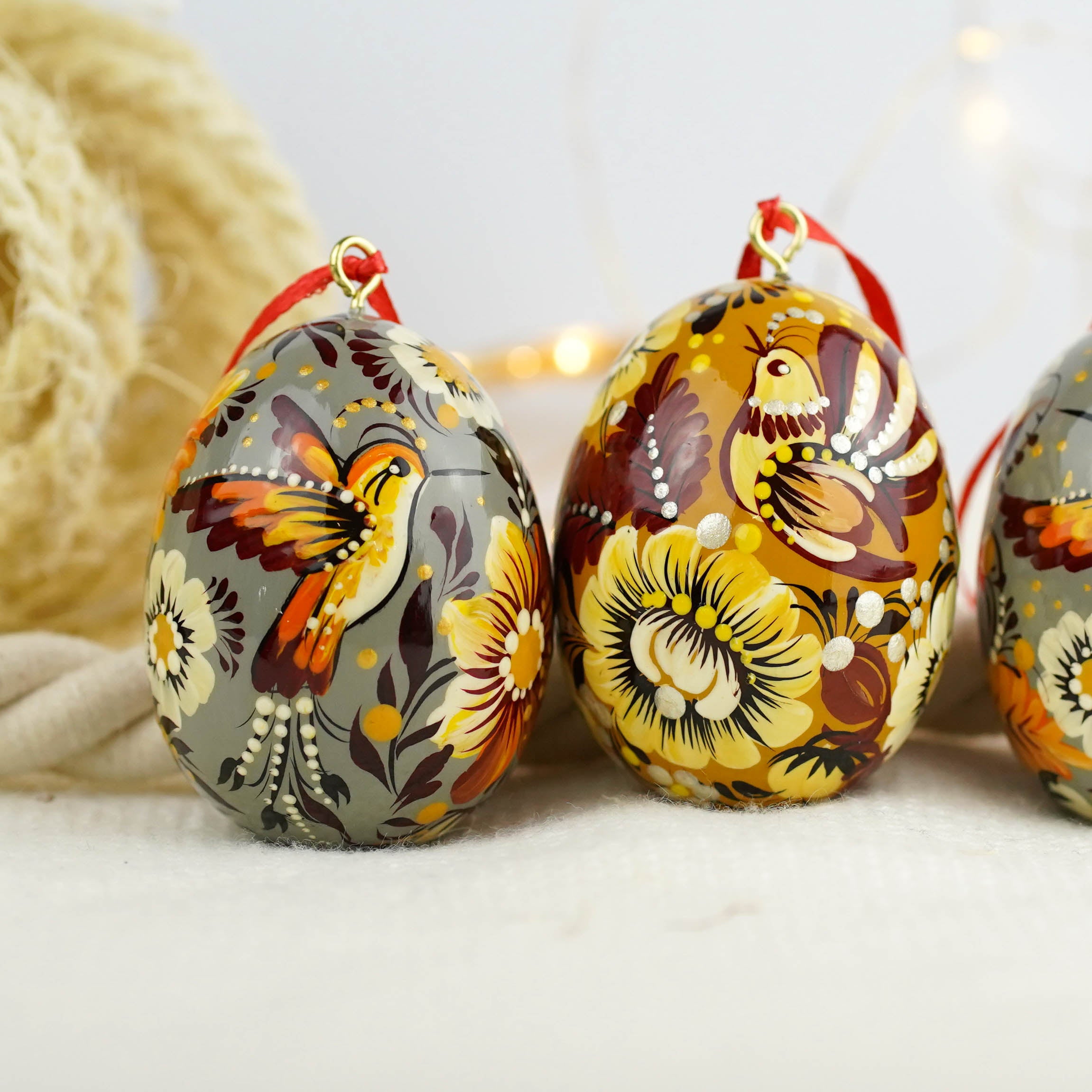 Set of 3 hummingbird Easter egg ornaments hanging