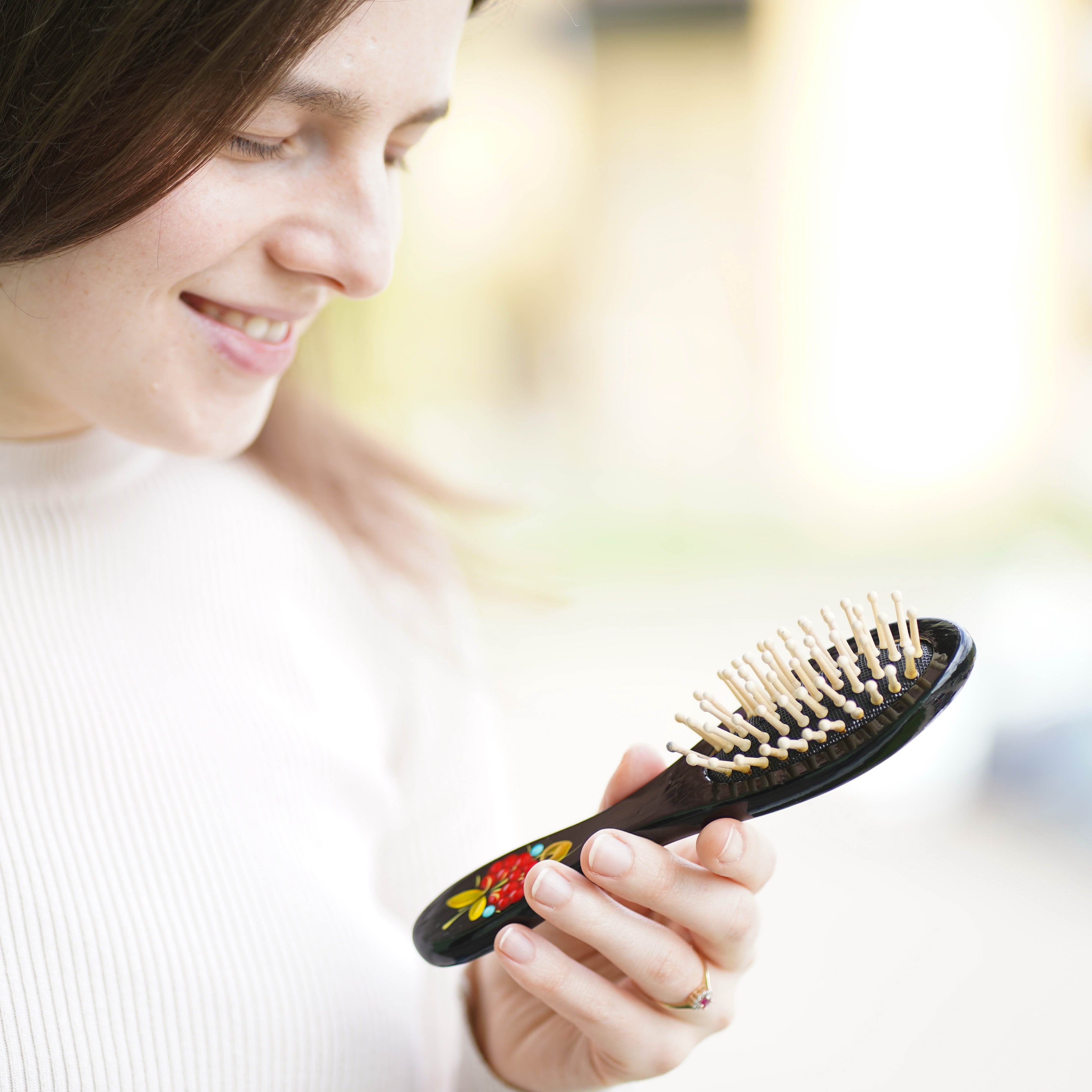 Hand-painted Wooden Strawberry Paddle Hairbrush - Petrykivka Art Flower Hairbrush with Wooden Bristles