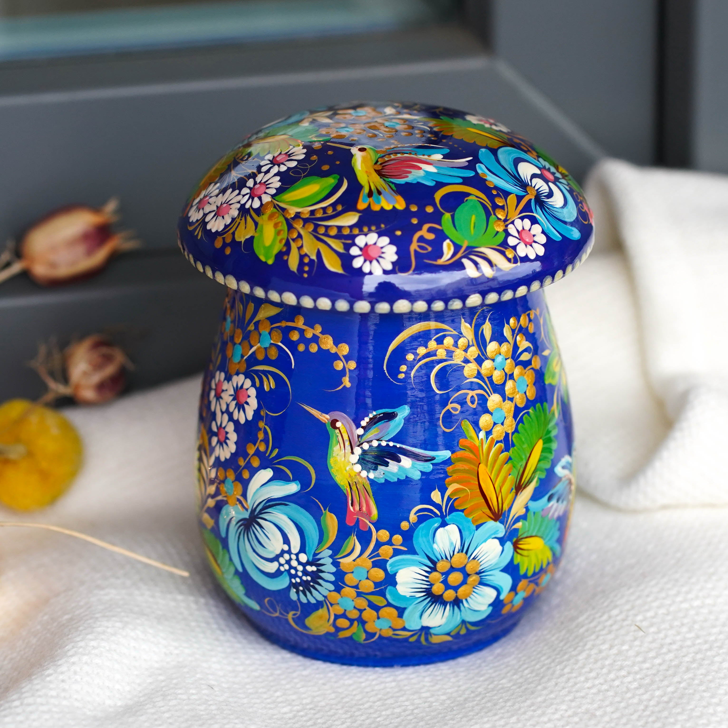 Jewelry Box Hand high quality Painted Peach Blue Floral