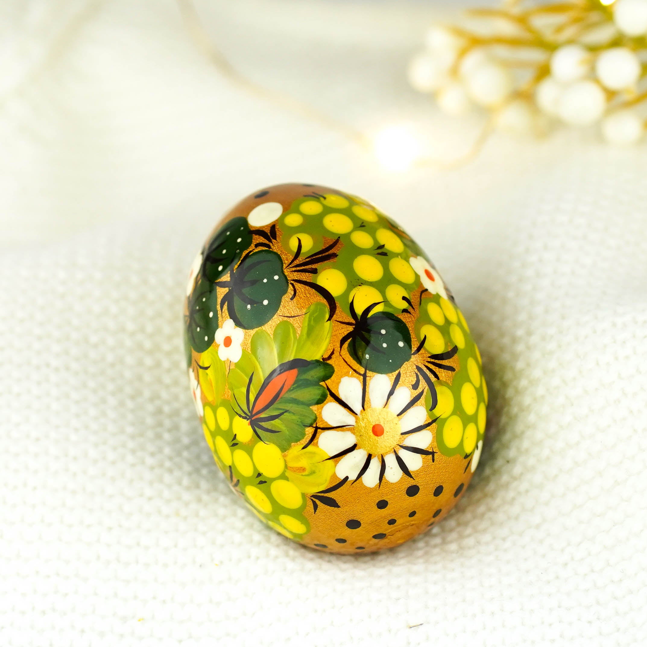 Hand-painted Green wooden Easter egg - Ukrainian pysanky egg