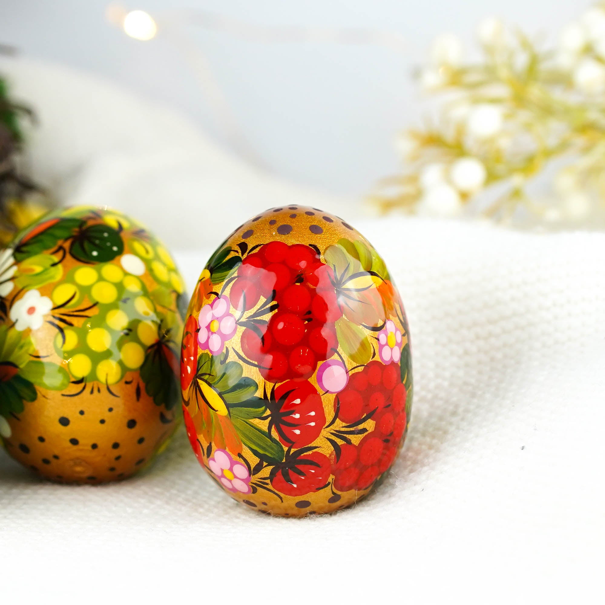 Hand-painted strawberry wooden Easter egg - Unique Petrykivka egg