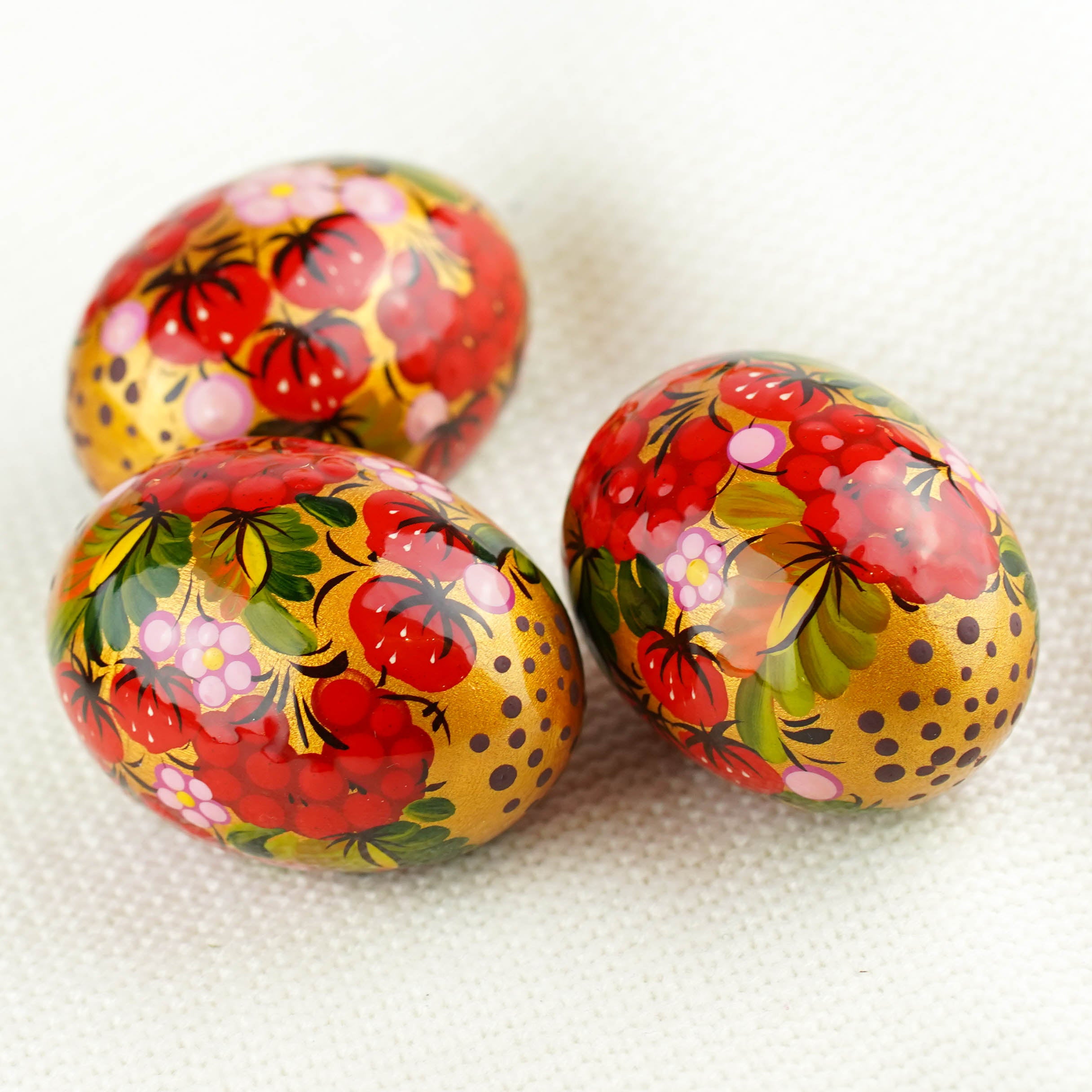 Hand-painted strawberry wooden Easter egg - Unique Petrykivka egg