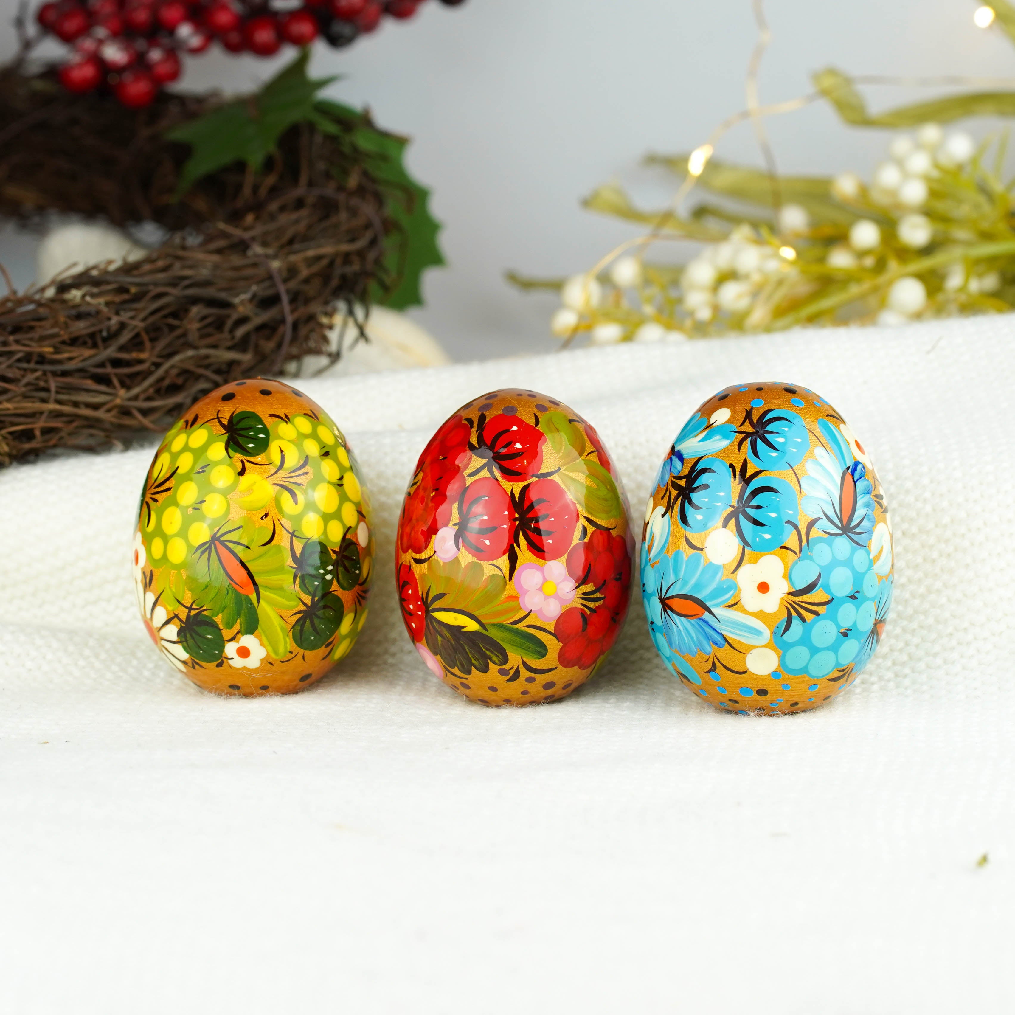 Hand-painted Green wooden Easter egg - Ukrainian pysanky egg