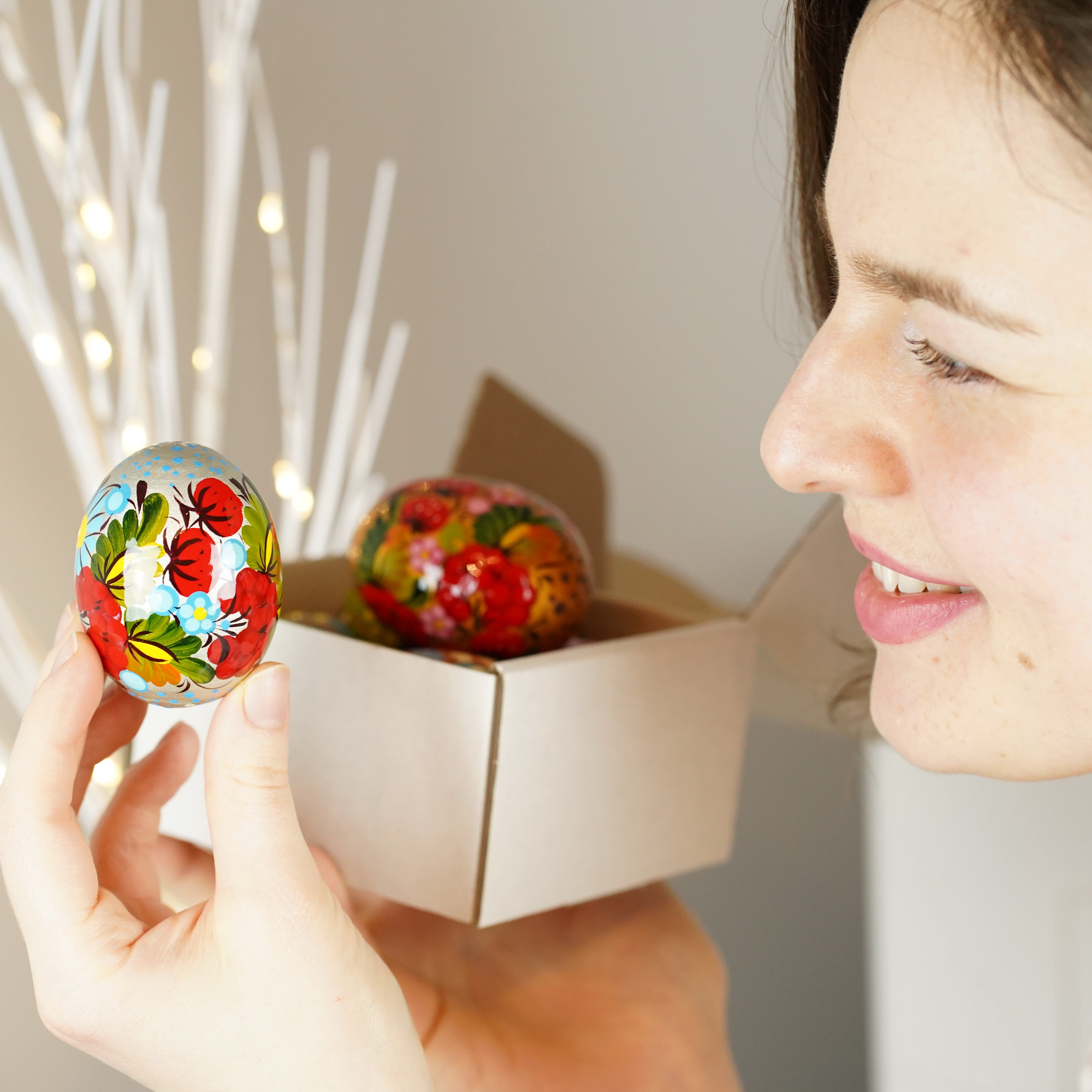 Painted Strawberry Easter egg - Handmade Ukrainian pysanky egg