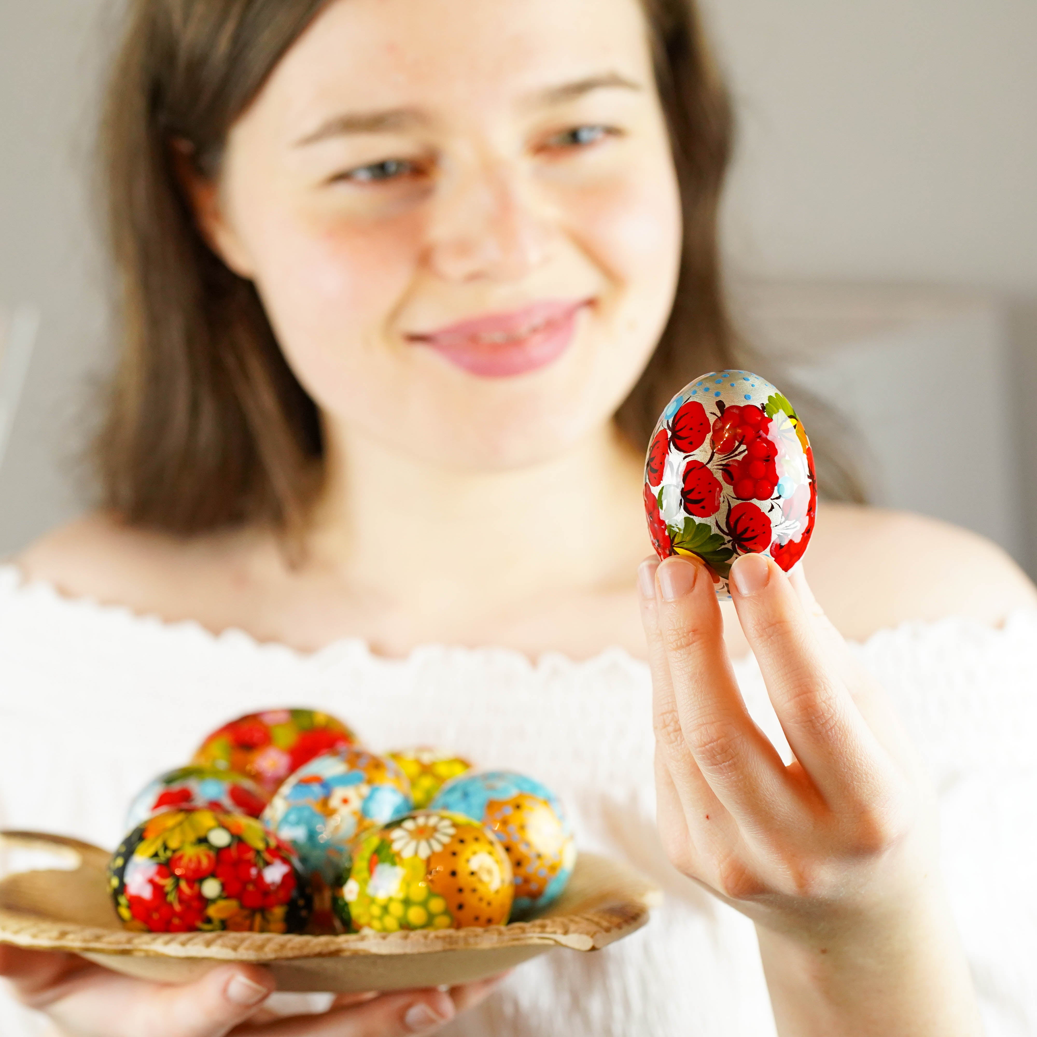 Painted Strawberry Easter egg - Handmade Ukrainian pysanky egg