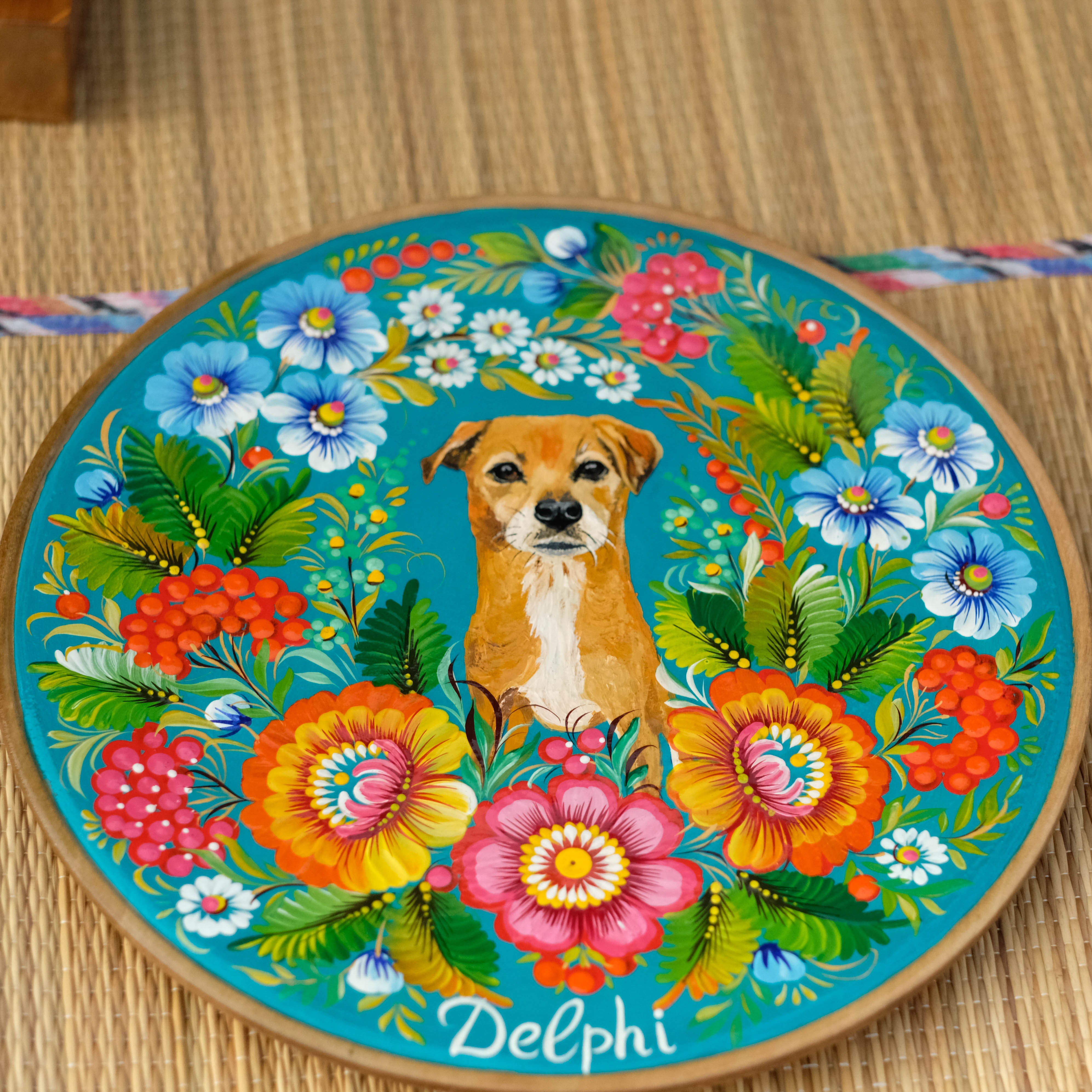Hand-Painted Custom Pet Portrait on Wooden Plate