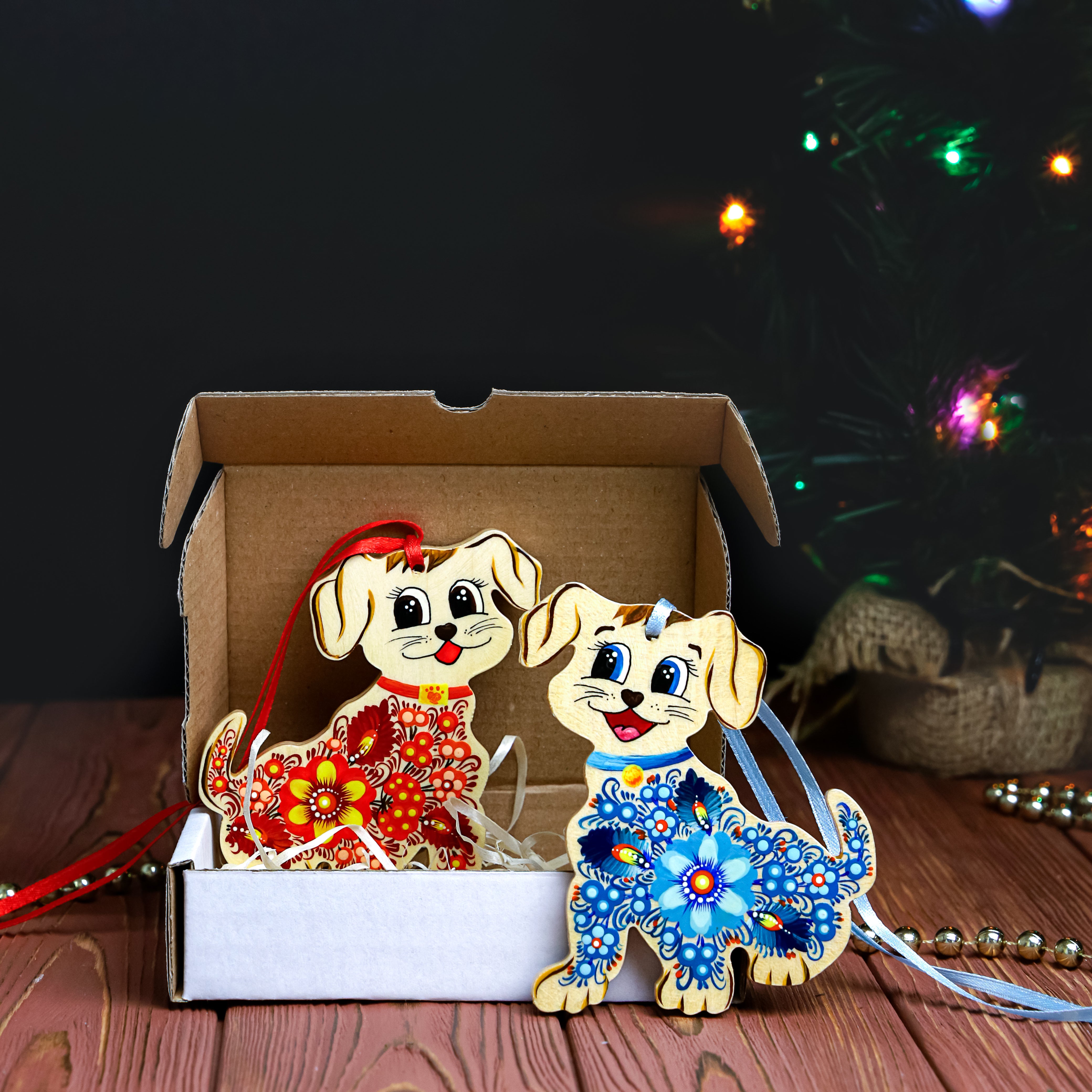 Personalized Painted Wooden Dog Christmas Ornament