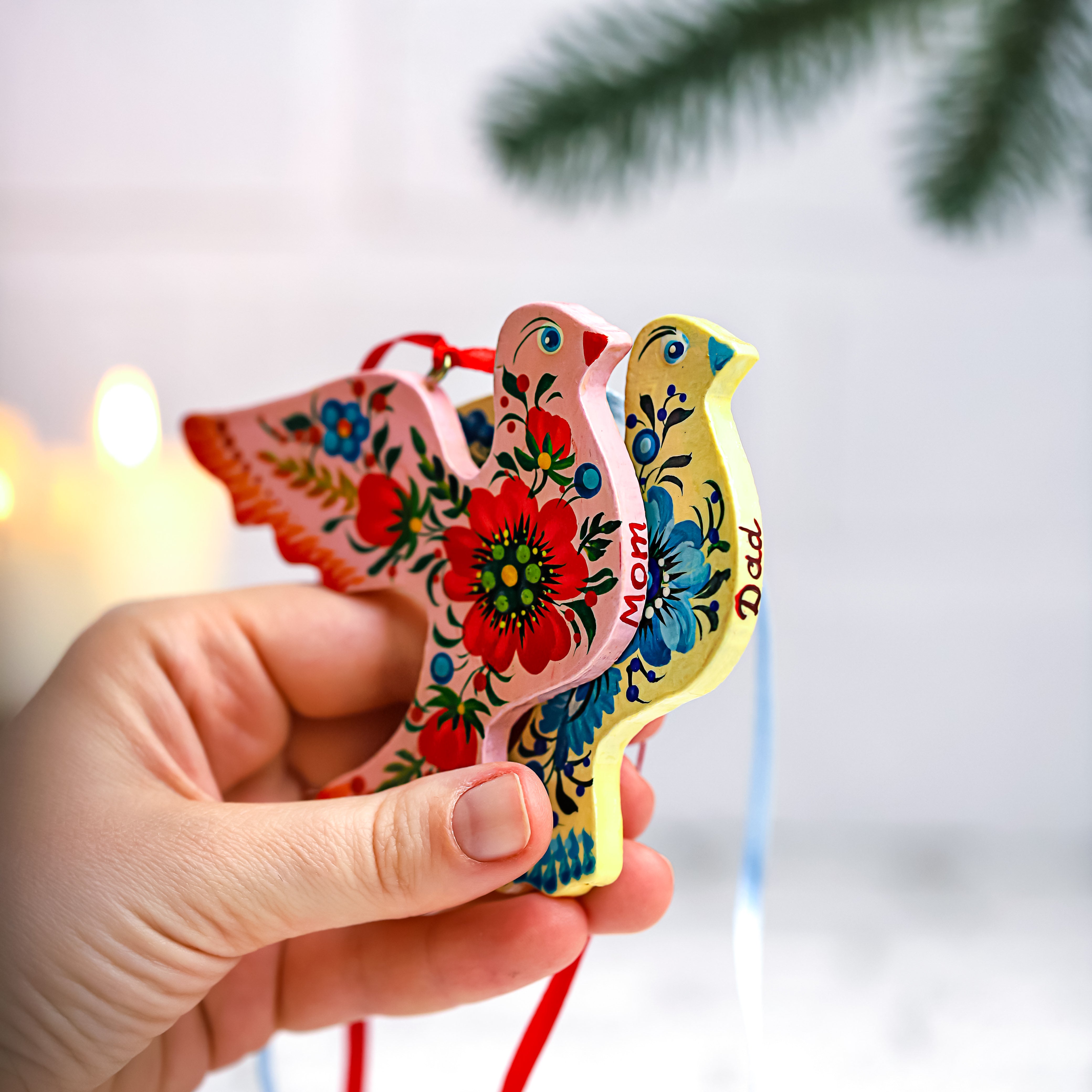 Personalized Painted Wooden Dove Christmas Ornament