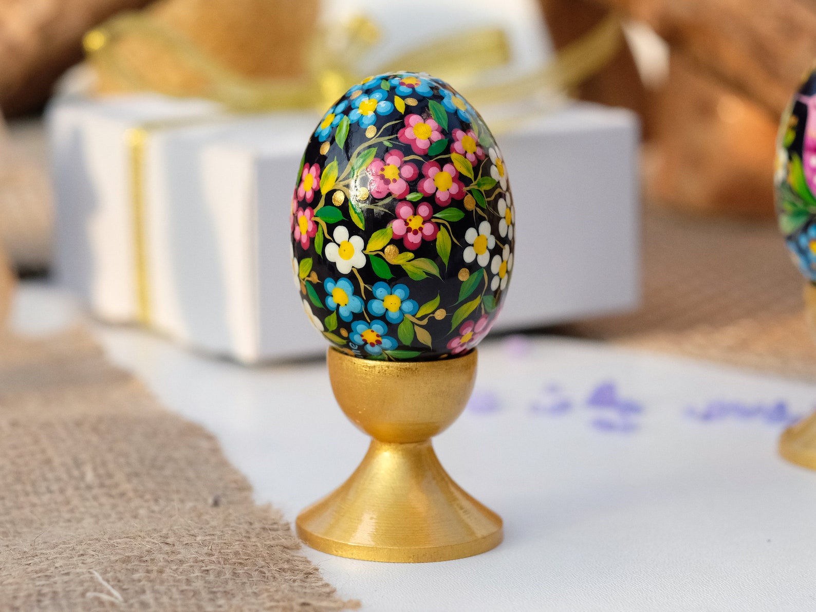 Painted Hummingbird Easter egg - Cherry blossom wooden Easter egg