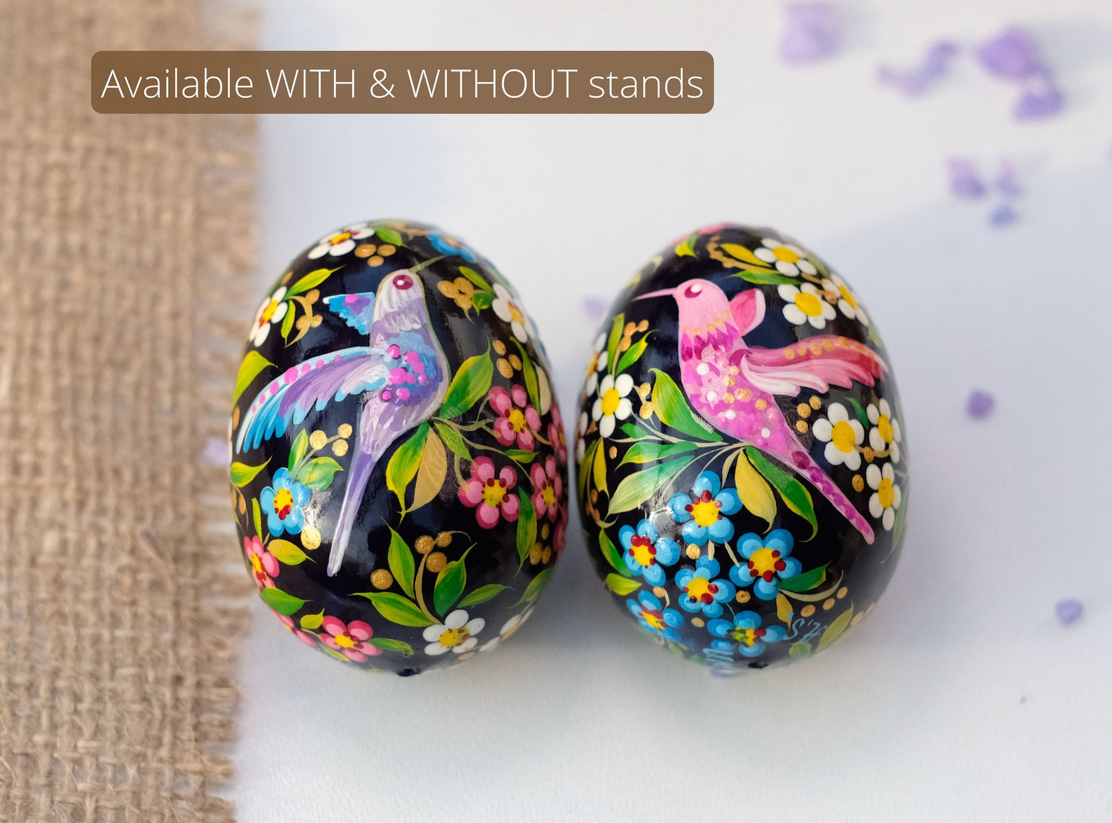 Painted Hummingbird Easter egg - Cherry blossom wooden Easter egg