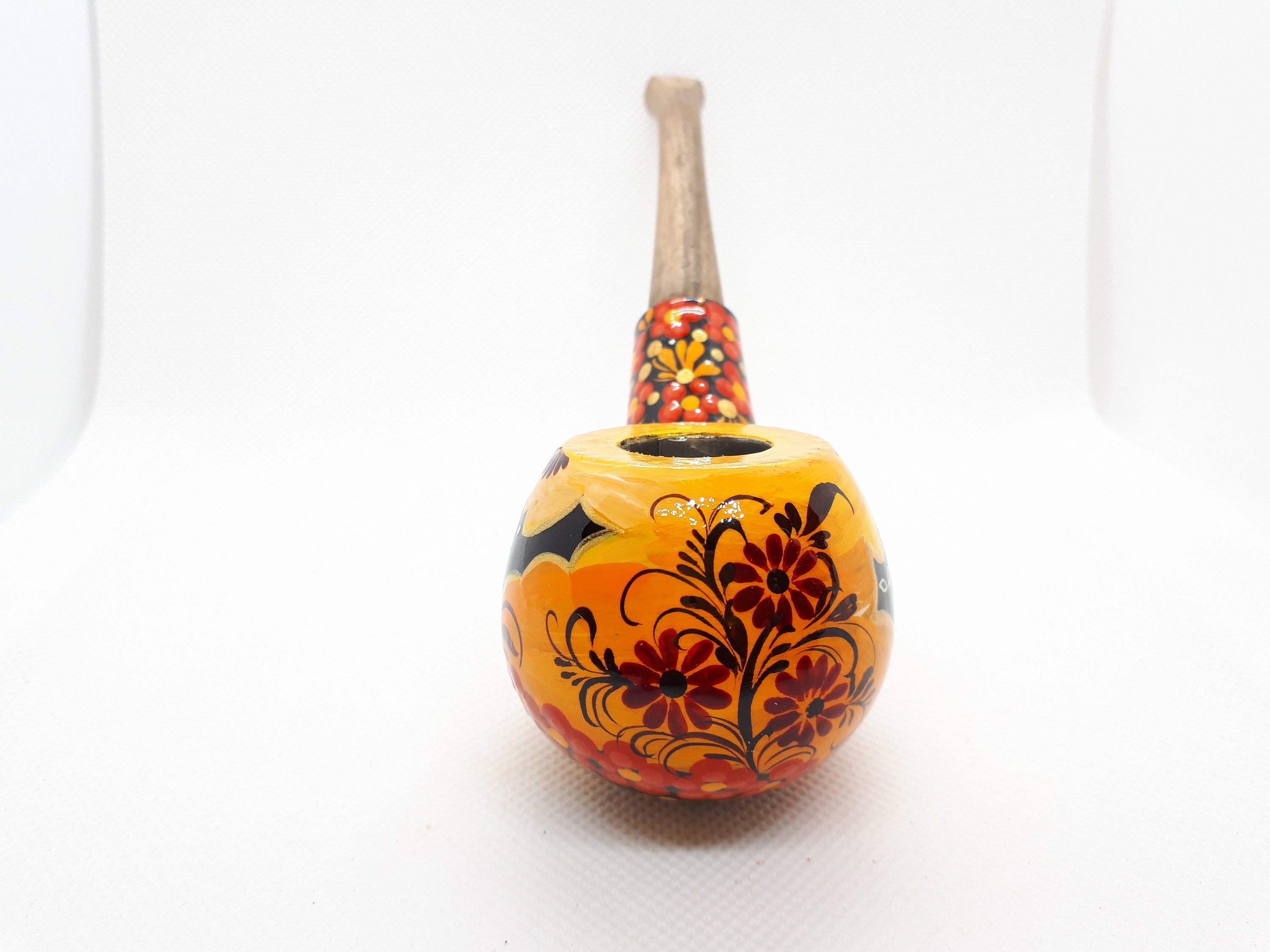 Painted Halloween smoking pipe - Wooden flying bat & Black cat tobacco pipe made in Ukraine
