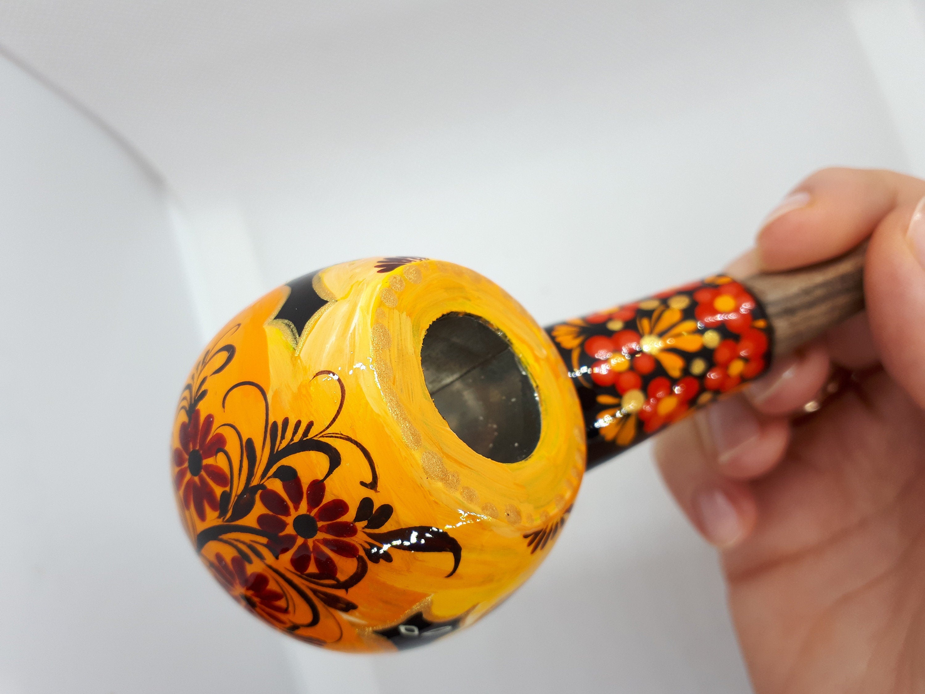 Painted Halloween smoking pipe - Wooden flying bat & Black cat tobacco pipe made in Ukraine