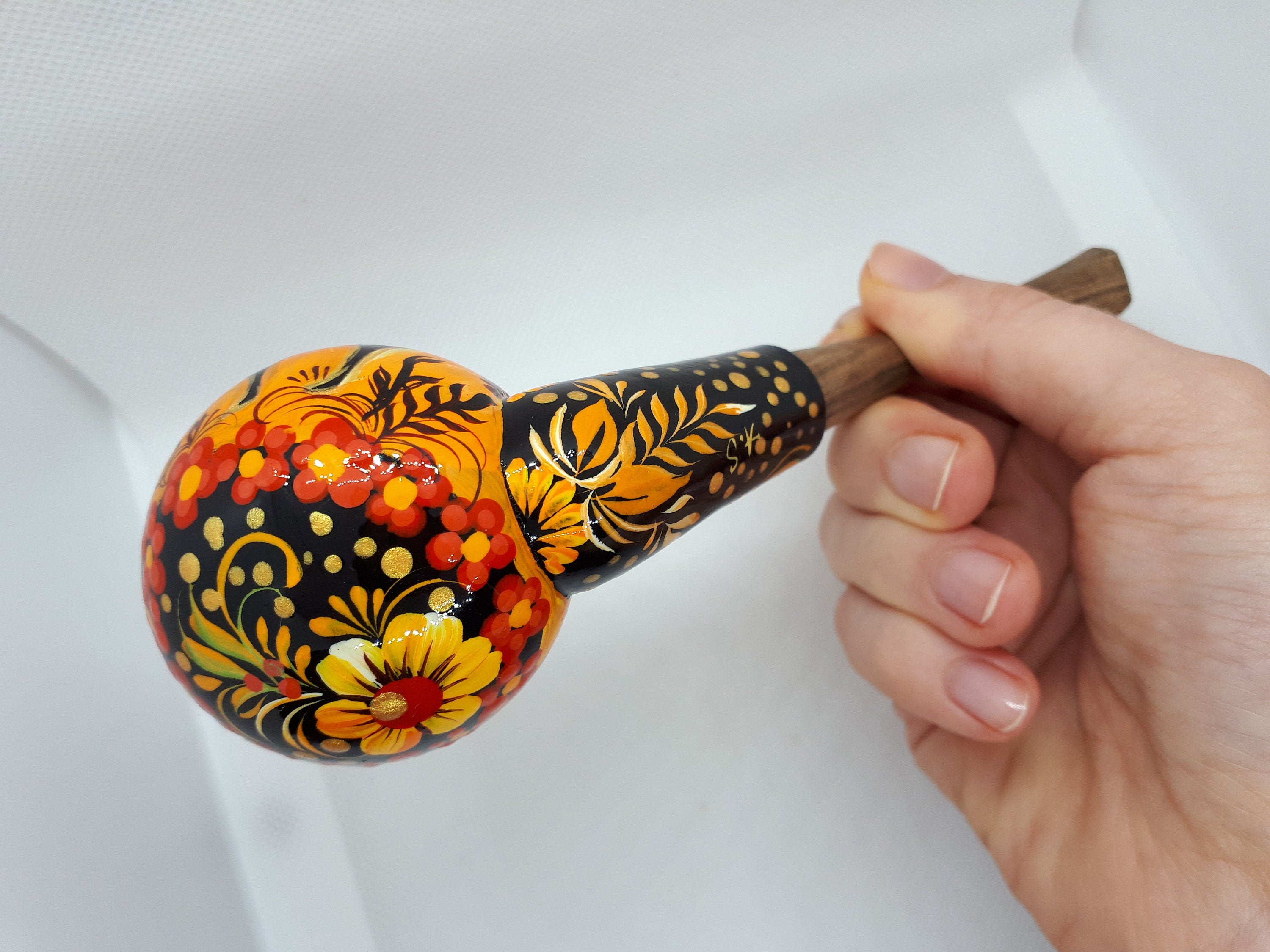 Painted Halloween smoking pipe - Wooden flying bat & Black cat tobacco pipe made in Ukraine