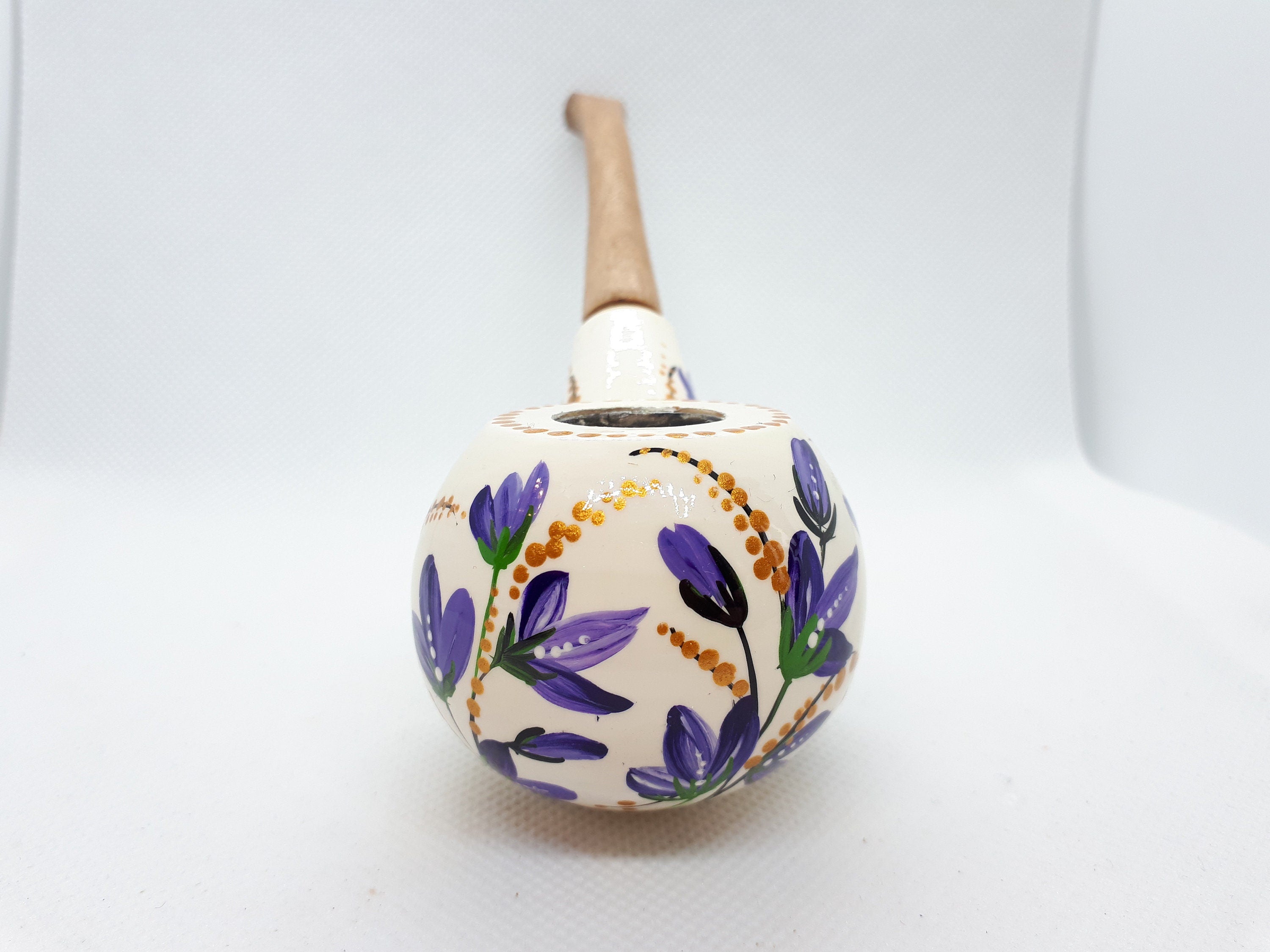 Painted Lily of the Valley Smoking Pipe - Wooden Tobacco Pipe with Ukrainian Folk Art Petrykivka
