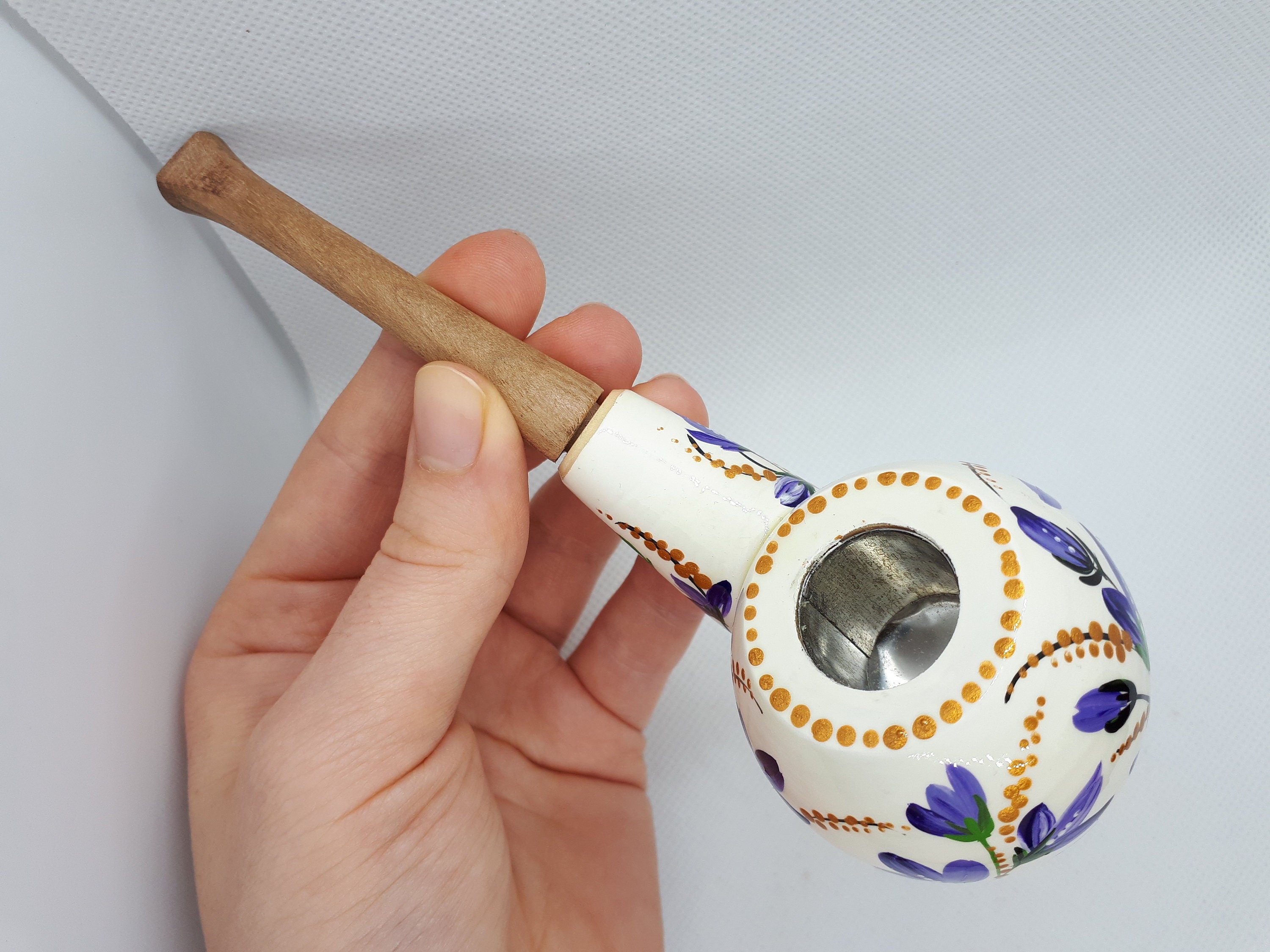 Painted Lily of the Valley Smoking Pipe - Wooden Tobacco Pipe with Ukrainian Folk Art Petrykivka