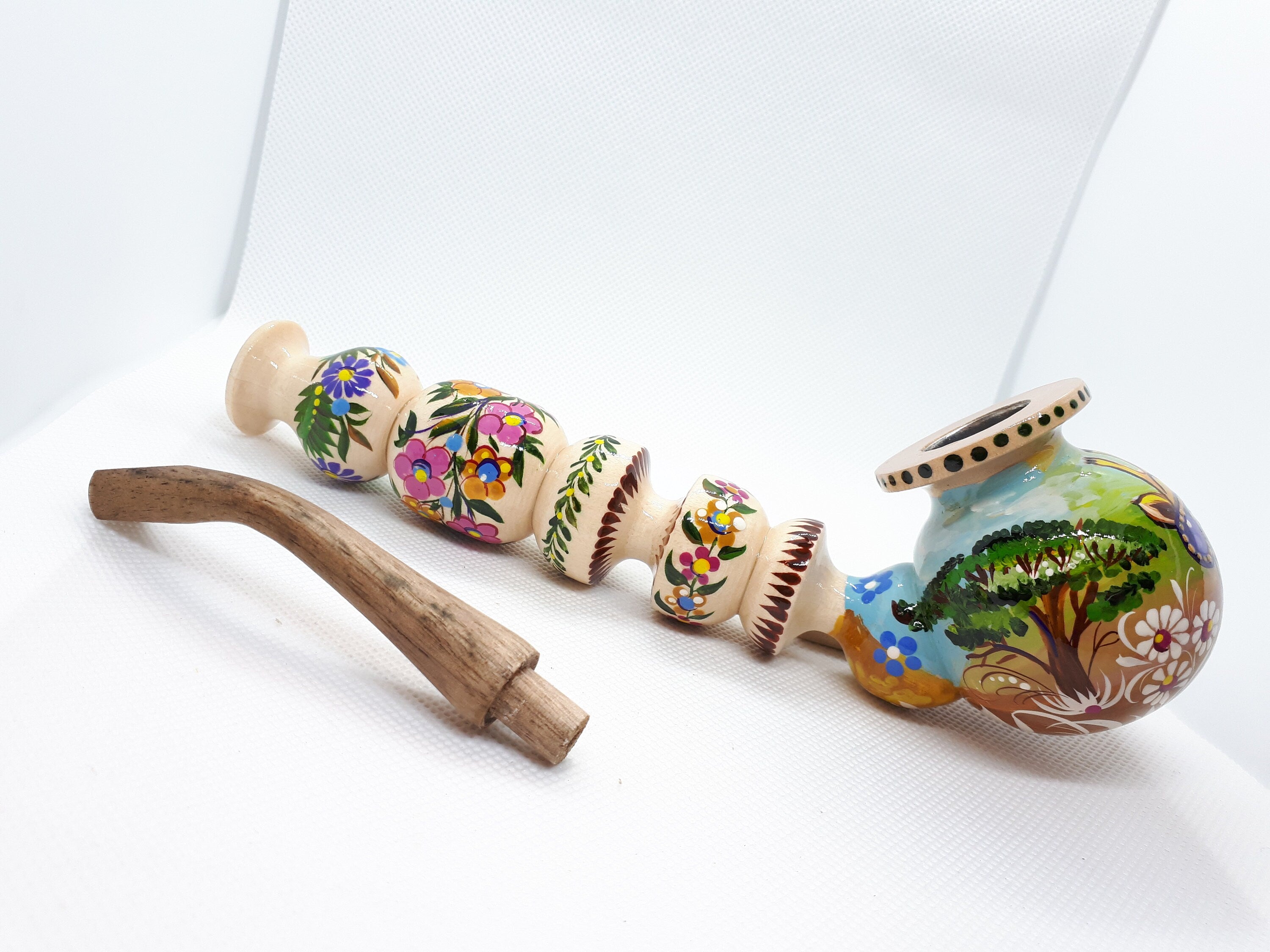 Long Wooden Smoking Pipe with Painted Giraffe in Sunglasses - Savanna Animal Pipe