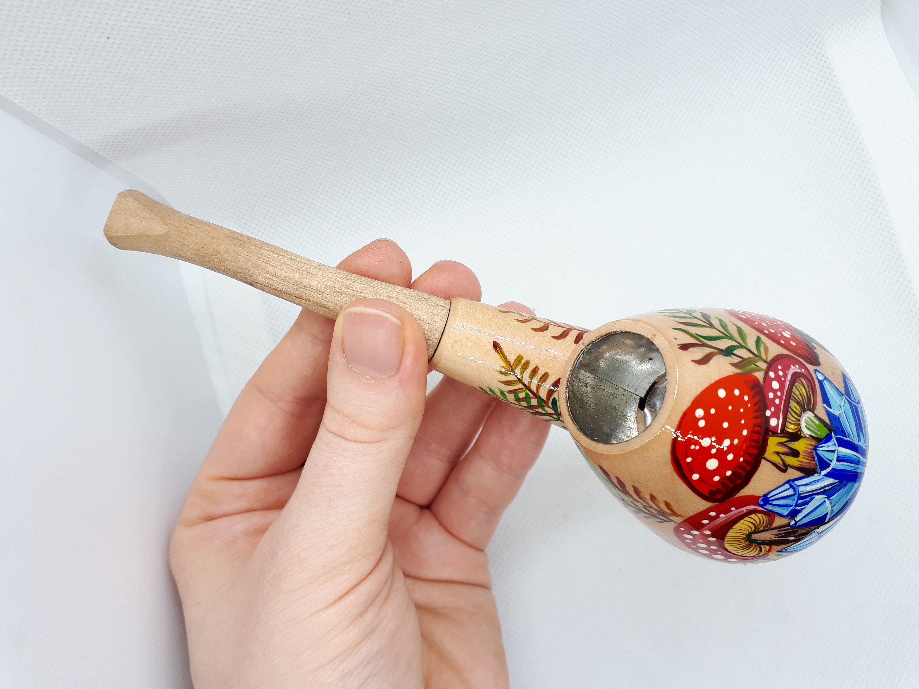 Painted Wooden Smoking Pipe - Mushroom & Crystal Tobacco Pipe Made in Ukraine