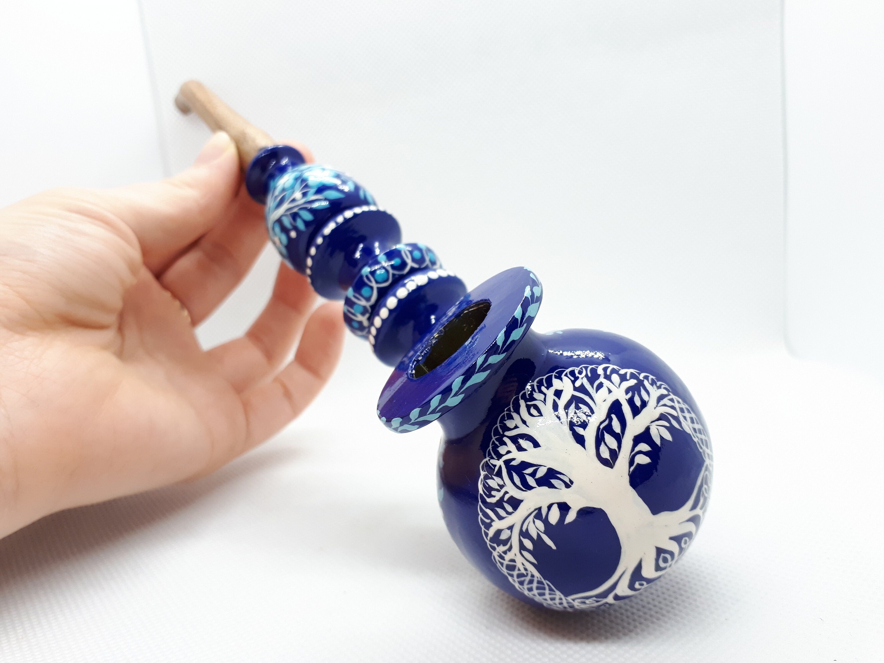 Wooden Smoking Pipe with Painted Tree of Life - Celtic Tobacco Pipe