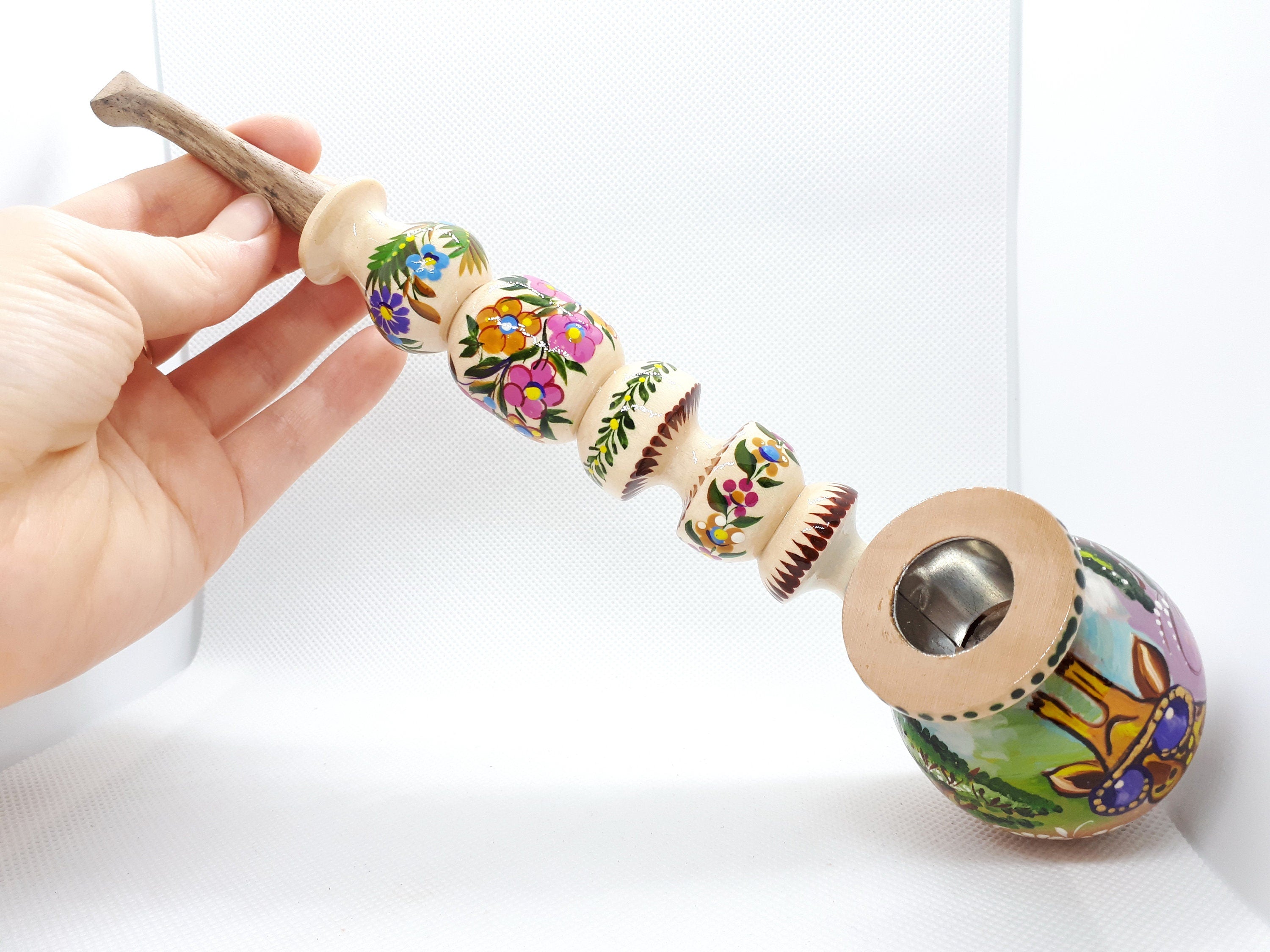 Long Wooden Smoking Pipe with Painted Giraffe in Sunglasses - Savanna Animal Pipe