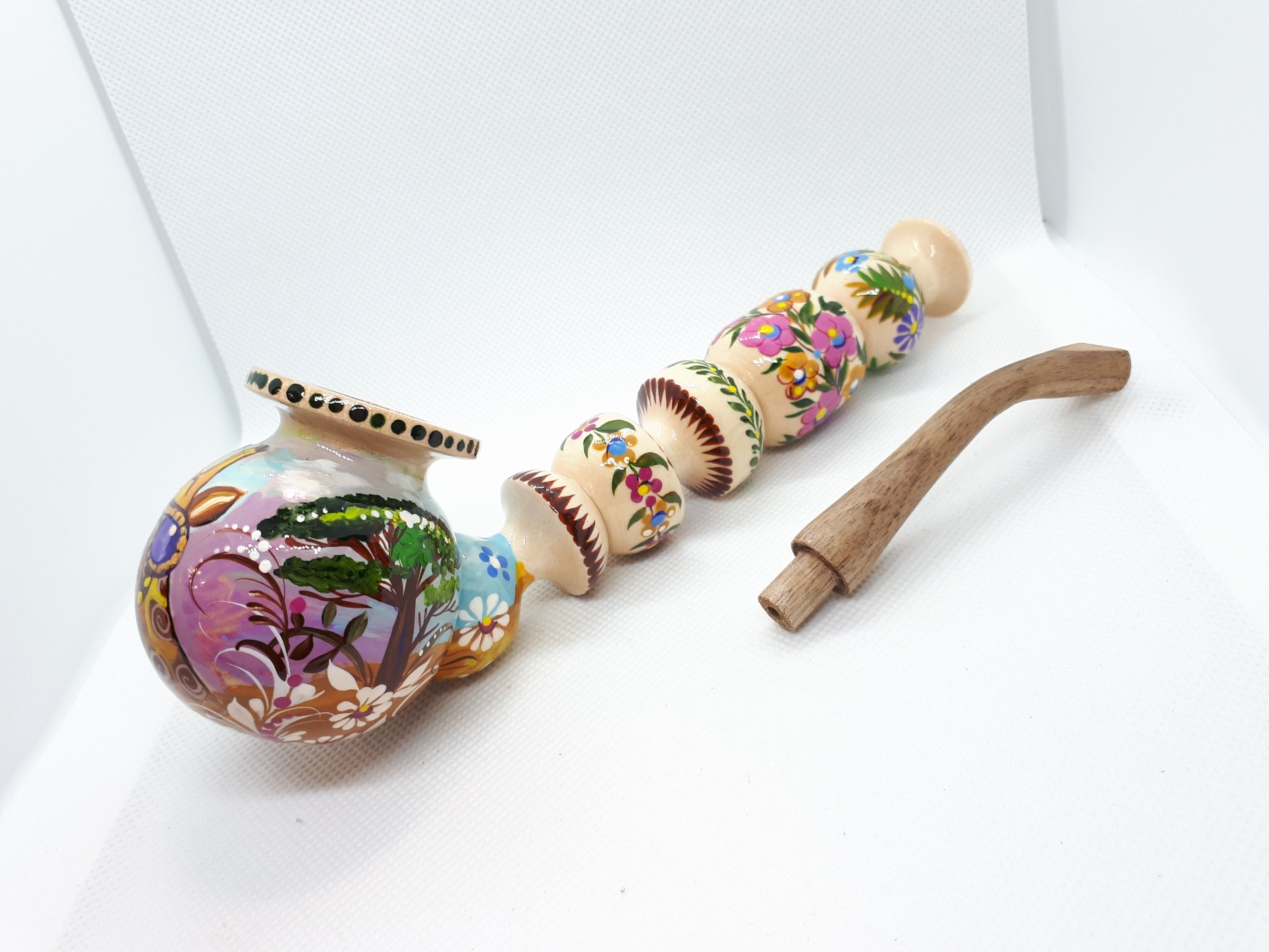 Long Wooden Smoking Pipe with Painted Giraffe in Sunglasses - Savanna Animal Pipe