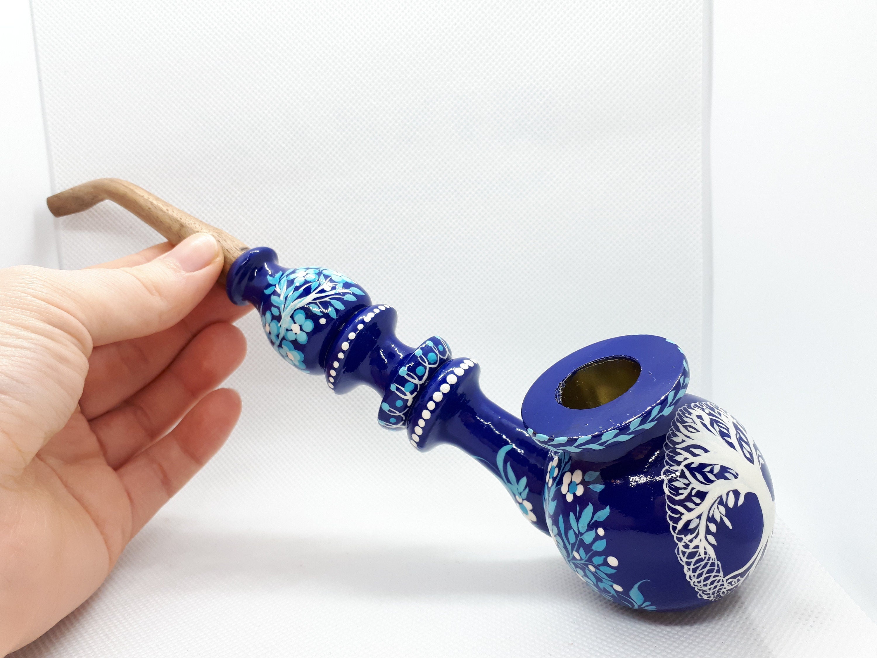 Wooden Smoking Pipe with Painted Tree of Life - Celtic Tobacco Pipe