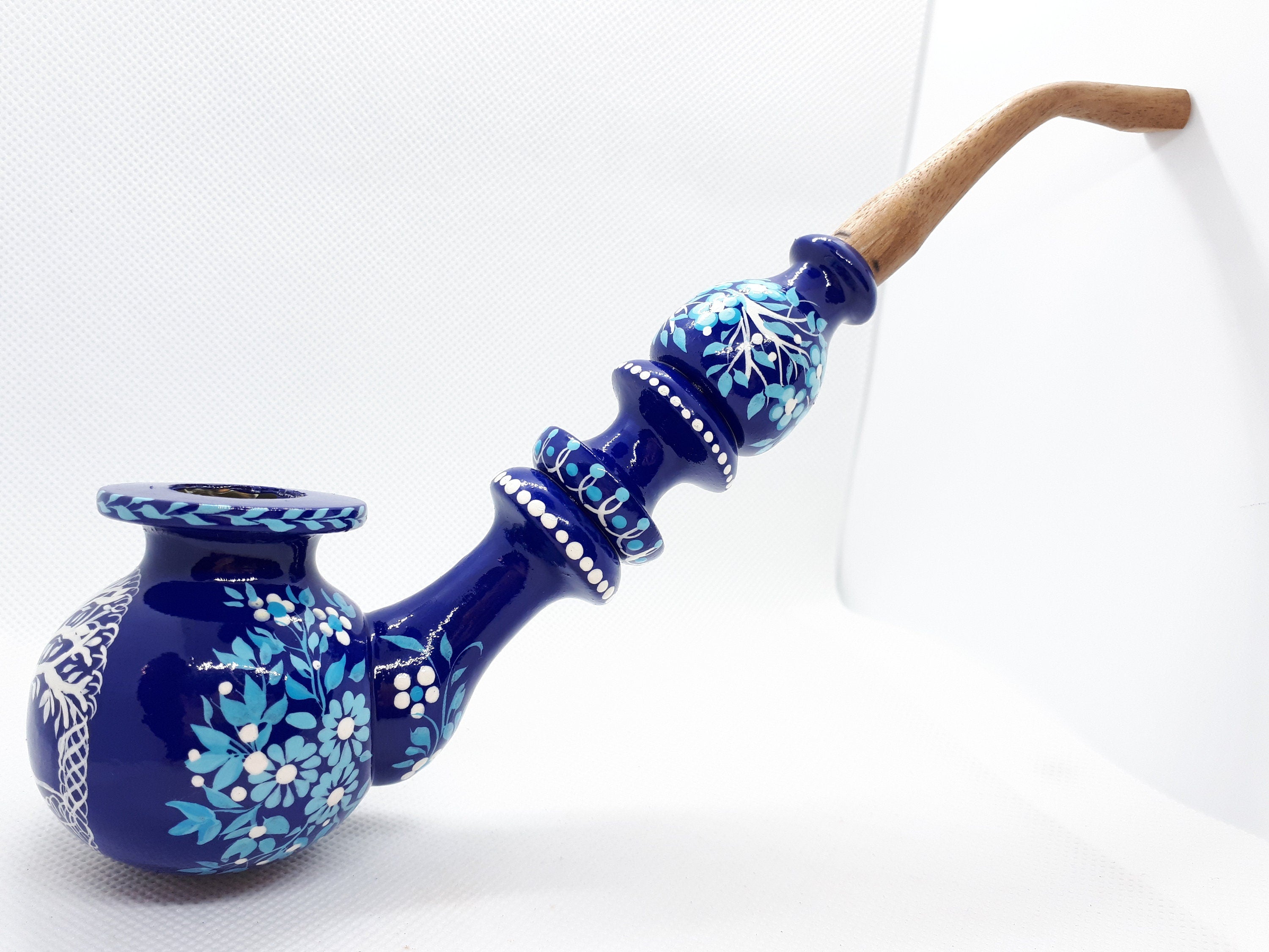 Wooden Smoking Pipe with Painted Tree of Life - Celtic Tobacco Pipe