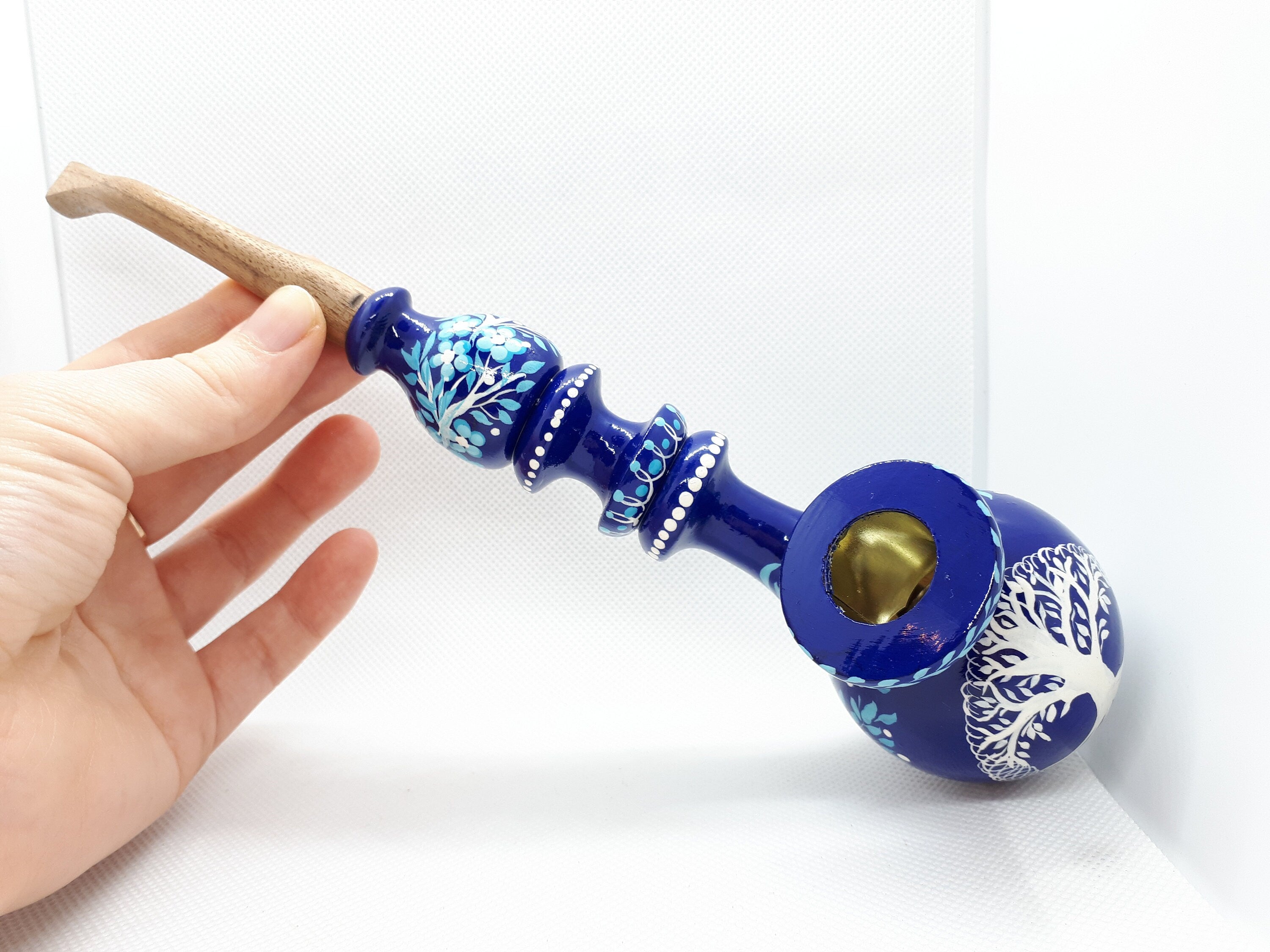 Wooden Smoking Pipe with Painted Tree of Life - Celtic Tobacco Pipe