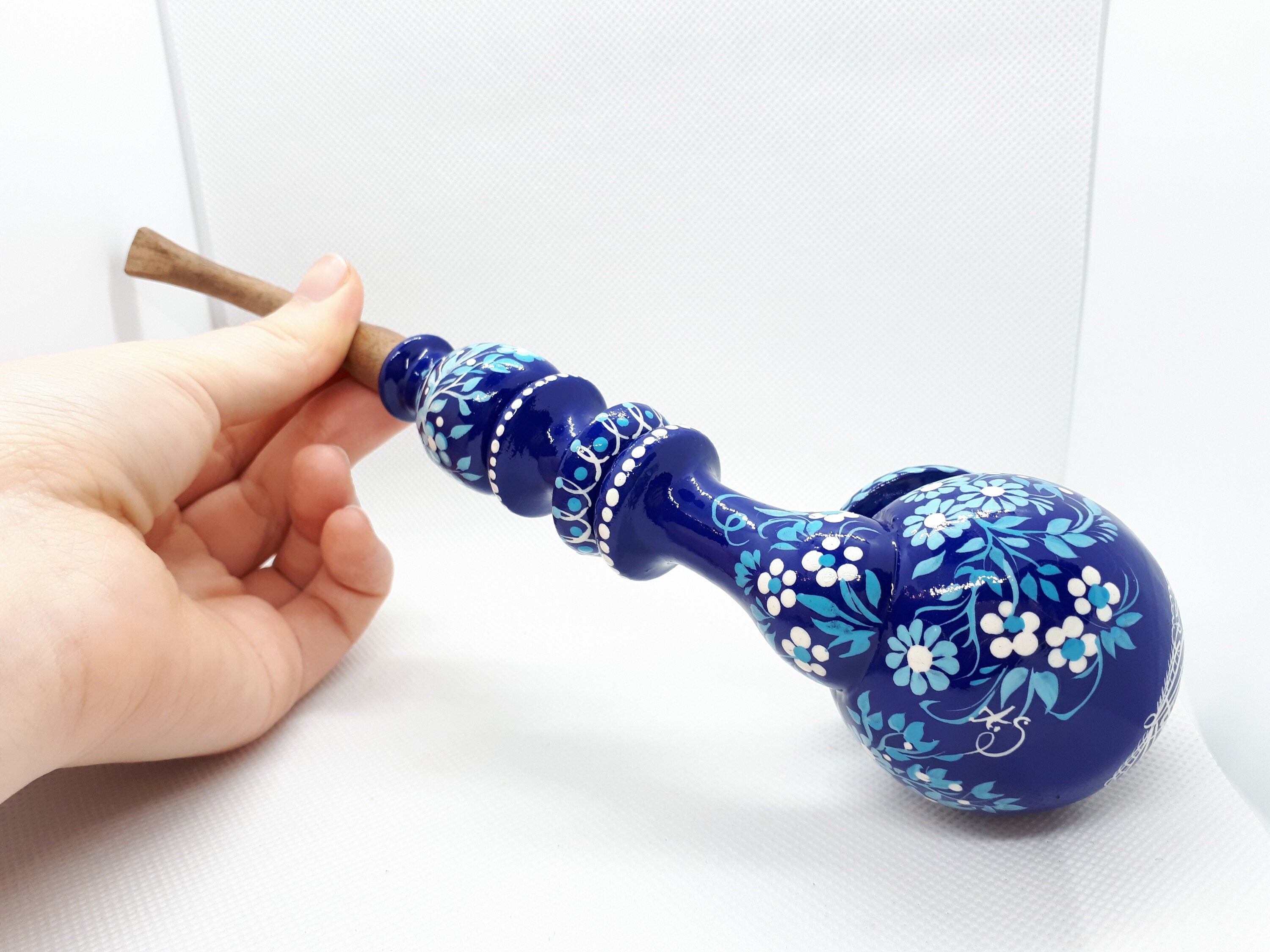 Wooden Smoking Pipe with Painted Tree of Life - Celtic Tobacco Pipe
