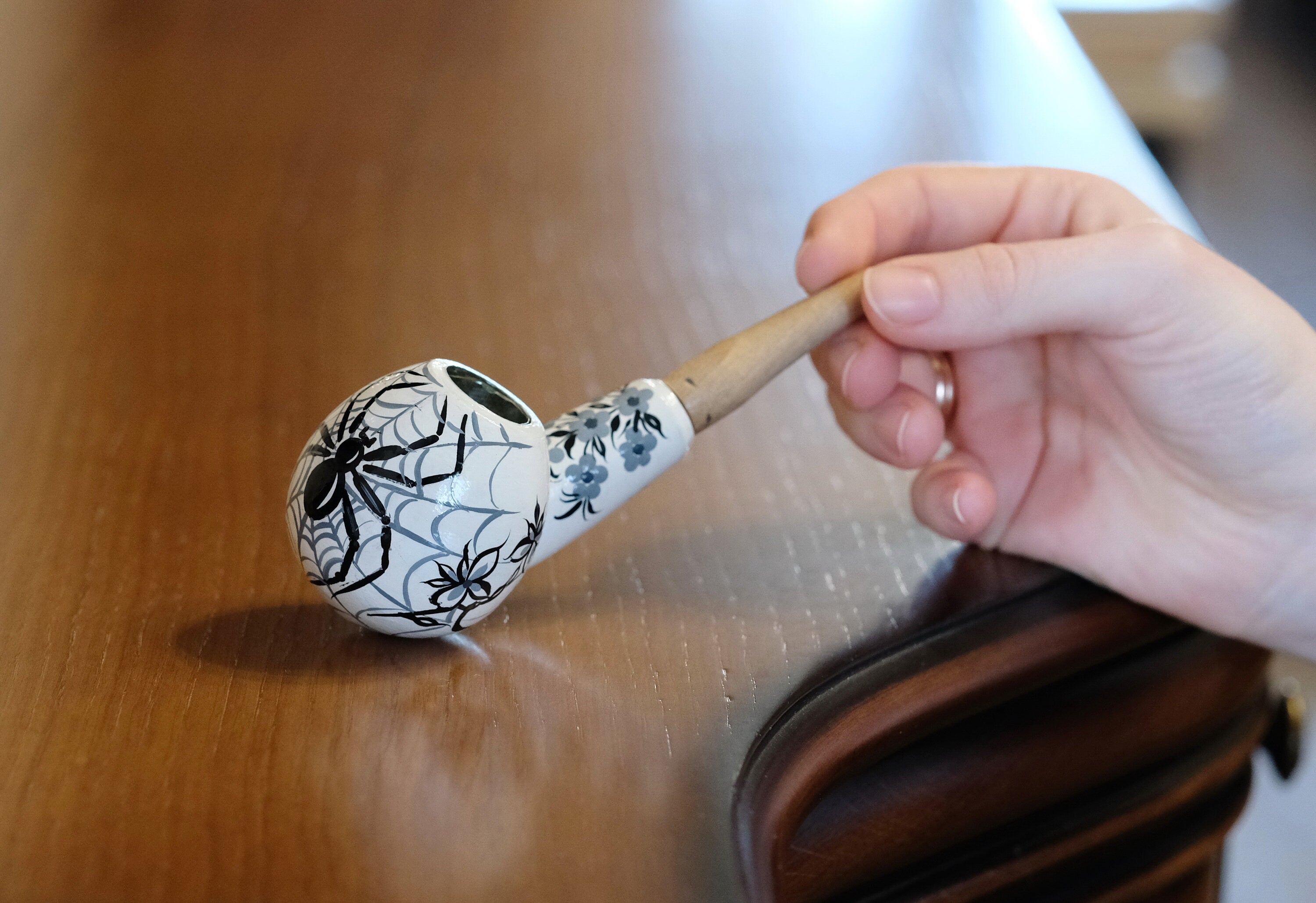 Painted Wooden Smoking Pipe - Personalized Spider Tobacco Pipe Made in Ukraine