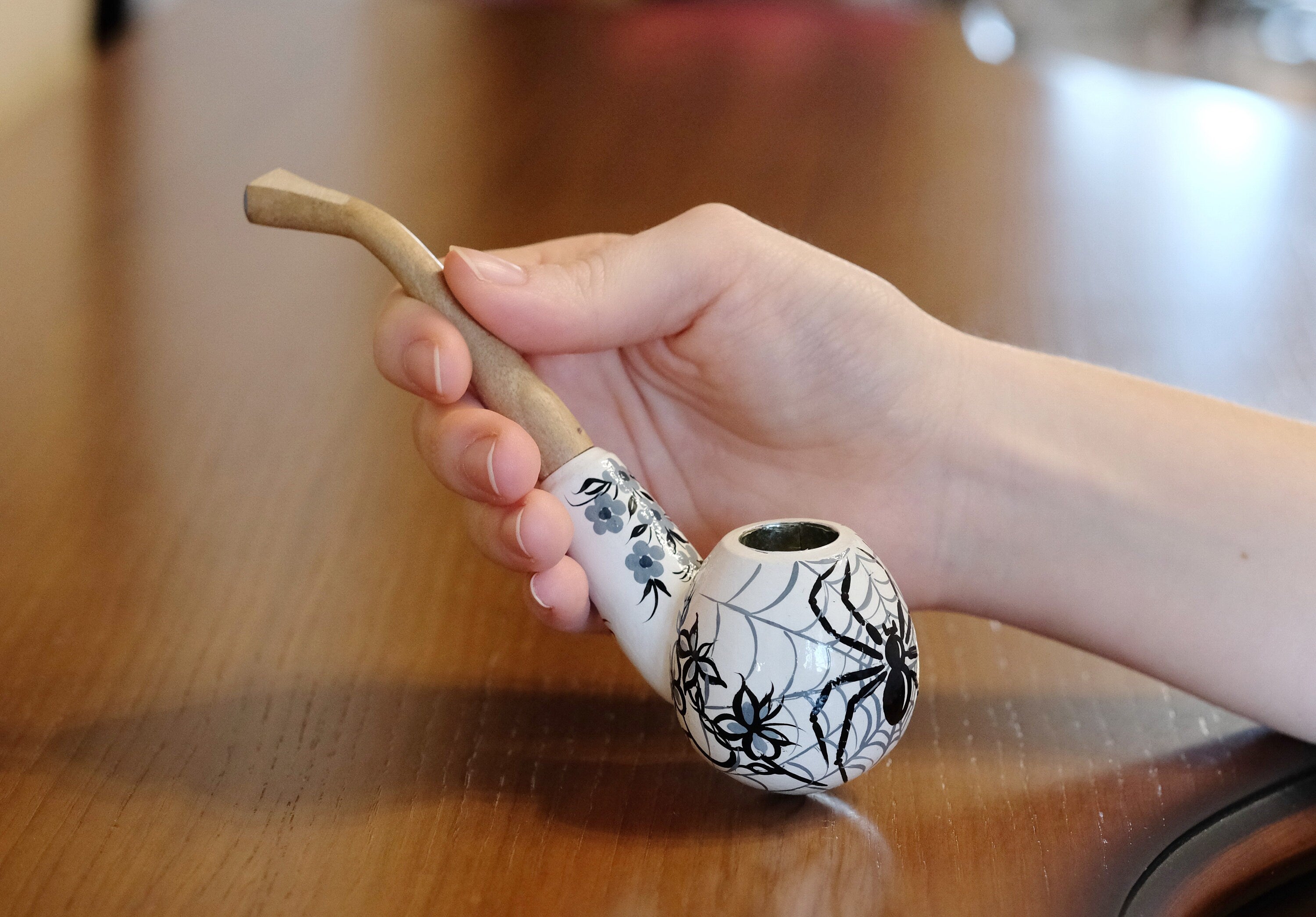 Painted Wooden Smoking Pipe - Personalized Spider Tobacco Pipe Made in Ukraine