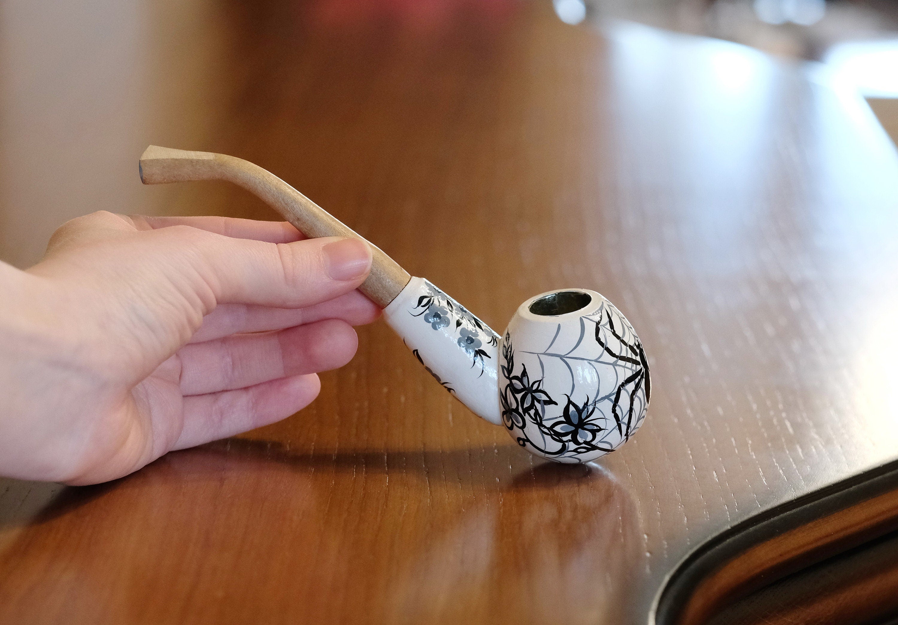 Painted Wooden Smoking Pipe - Personalized Spider Tobacco Pipe Made in Ukraine