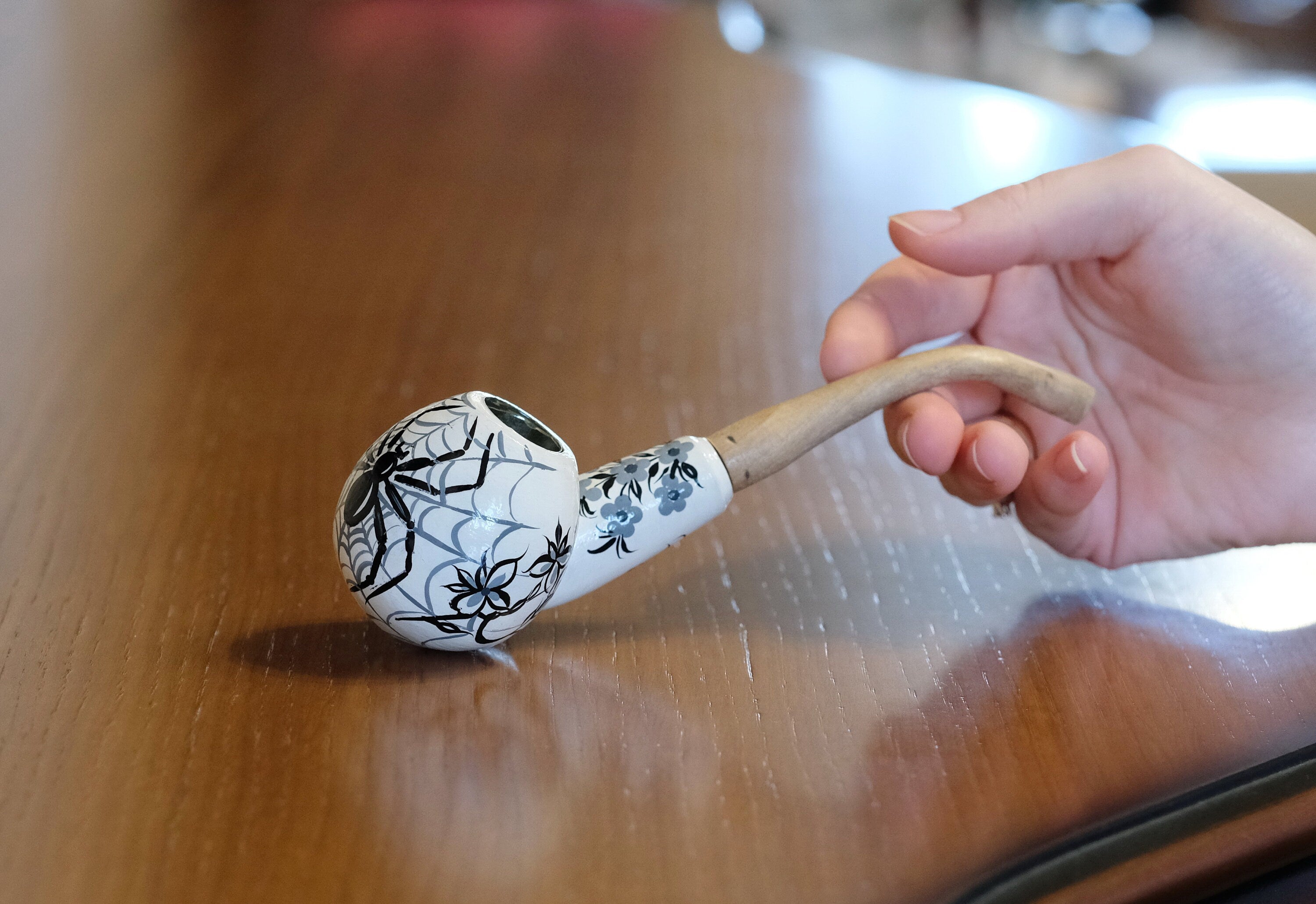 Painted Wooden Smoking Pipe - Personalized Spider Tobacco Pipe Made in Ukraine