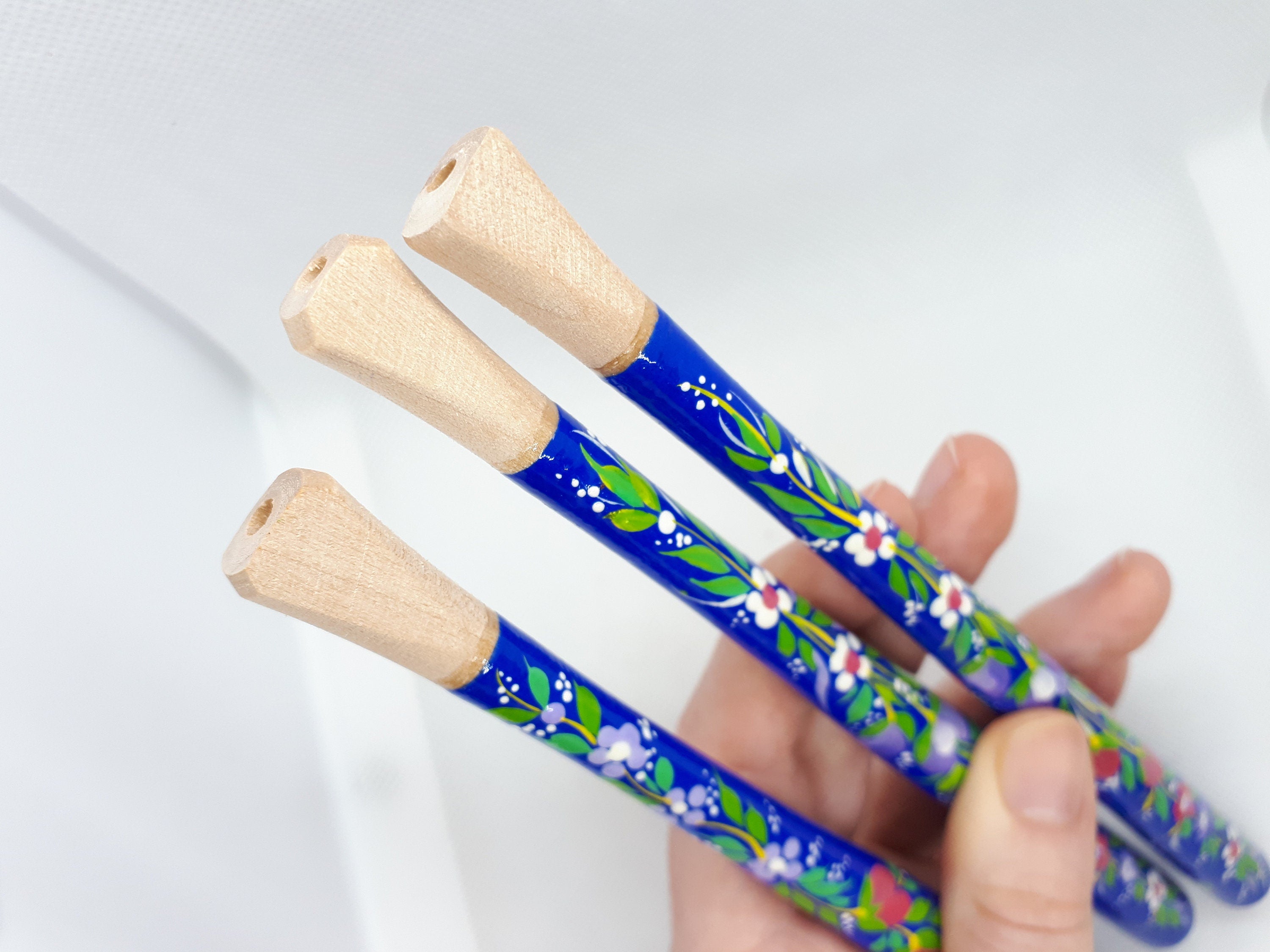 Painted Wooden Regular Cigarette Holder with Ukrainian Folk Art Petrykivka
