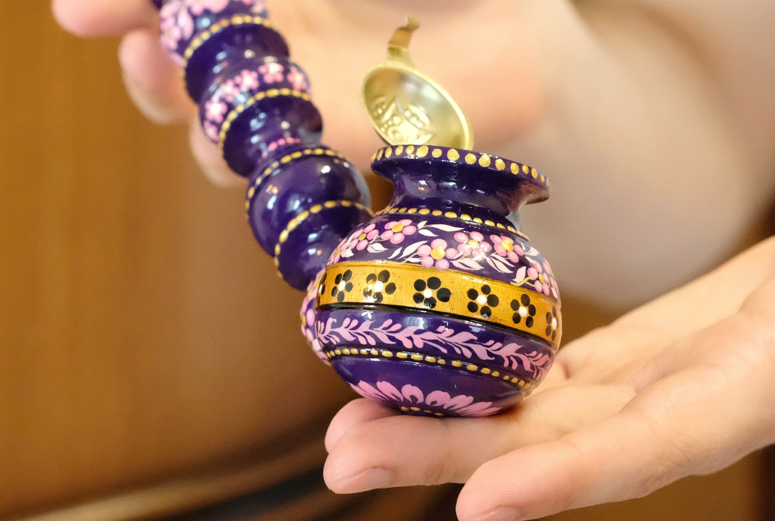 Painted Wooden Smoking Pipe with Lid - Cherry Blossom Tobacco Pipe - Ukrainian Folk Art Petrykivka