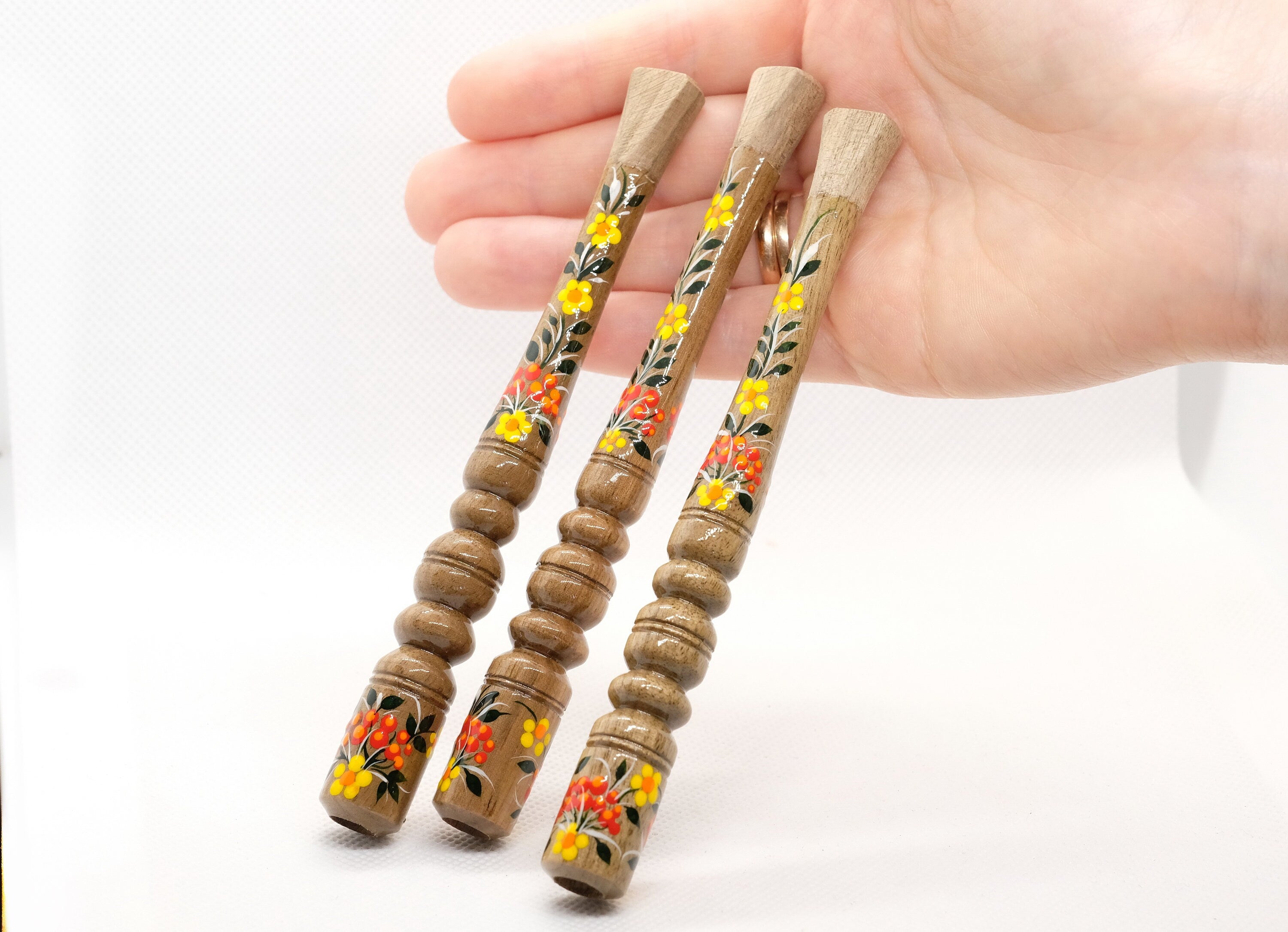 Painted Wooden Regular Cigarette Holder with Ukrainian Folk Art Petrykivka